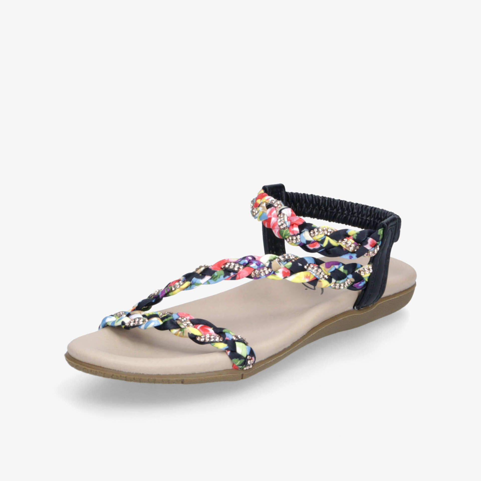 Bunte Sandale mit geflochtenen Riemen und bequemer, flexibler Sohle ideal für sommerlichen Komfort