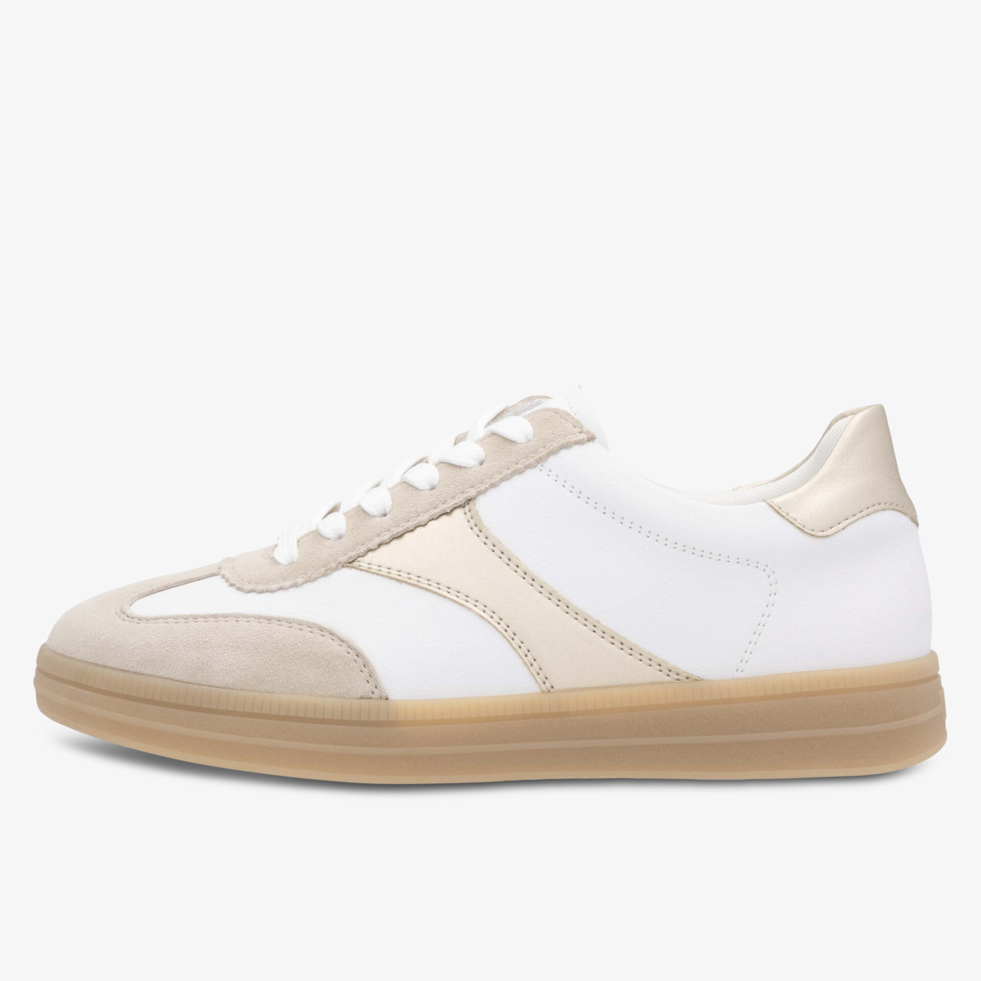 Leichter Sneaker mit seitlicher Ansicht, bequeme Passform und modischem Design in weiß und beige