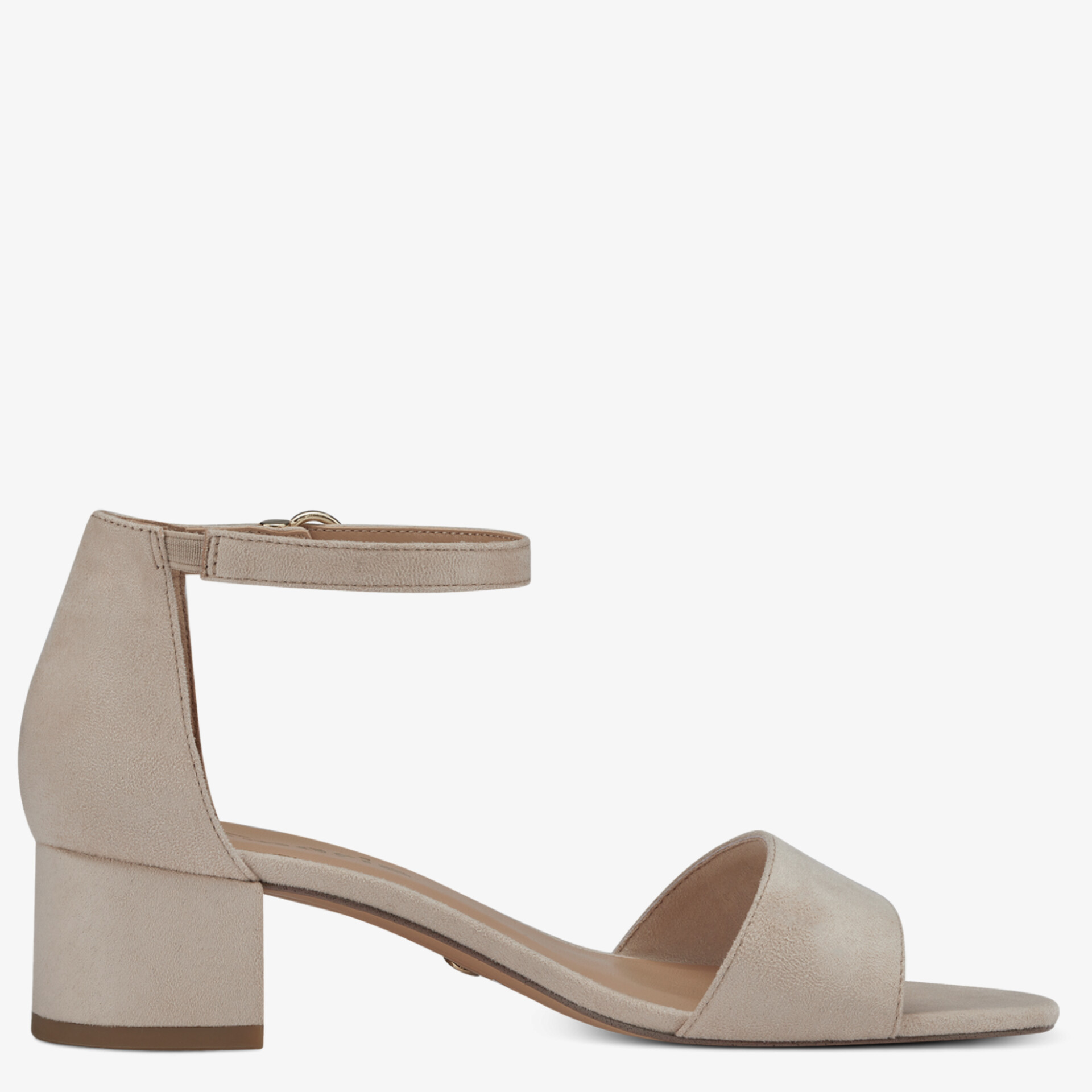 Elegante beige Sandalette mit Riemchen und Blockabsatz, ideal für vielseitige Anlässe und hohen Tragekomfort.