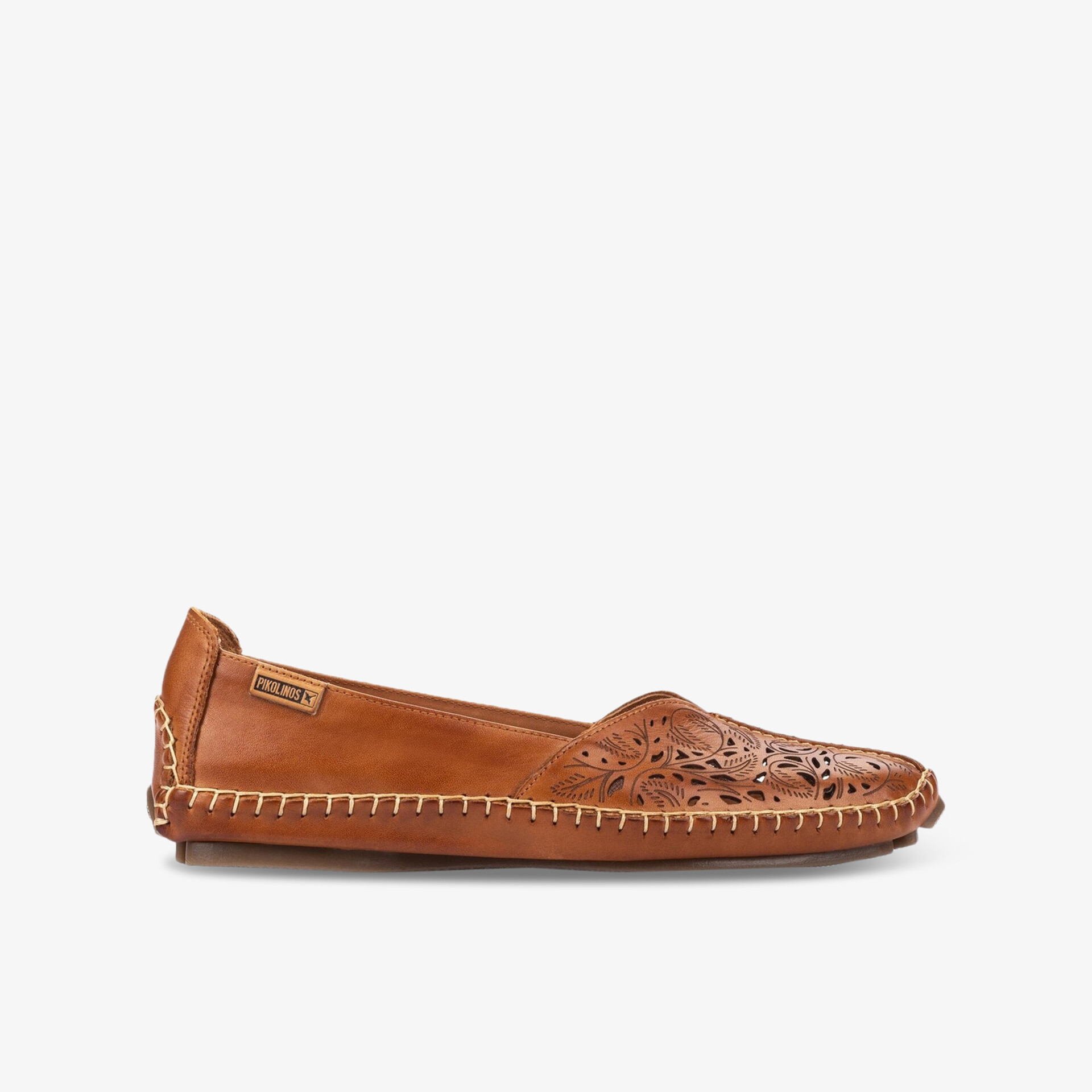 Brauner Lederschuh seitlich, handgefertigt mit atmungsaktiven Details und flexibler, bequemer Sohle