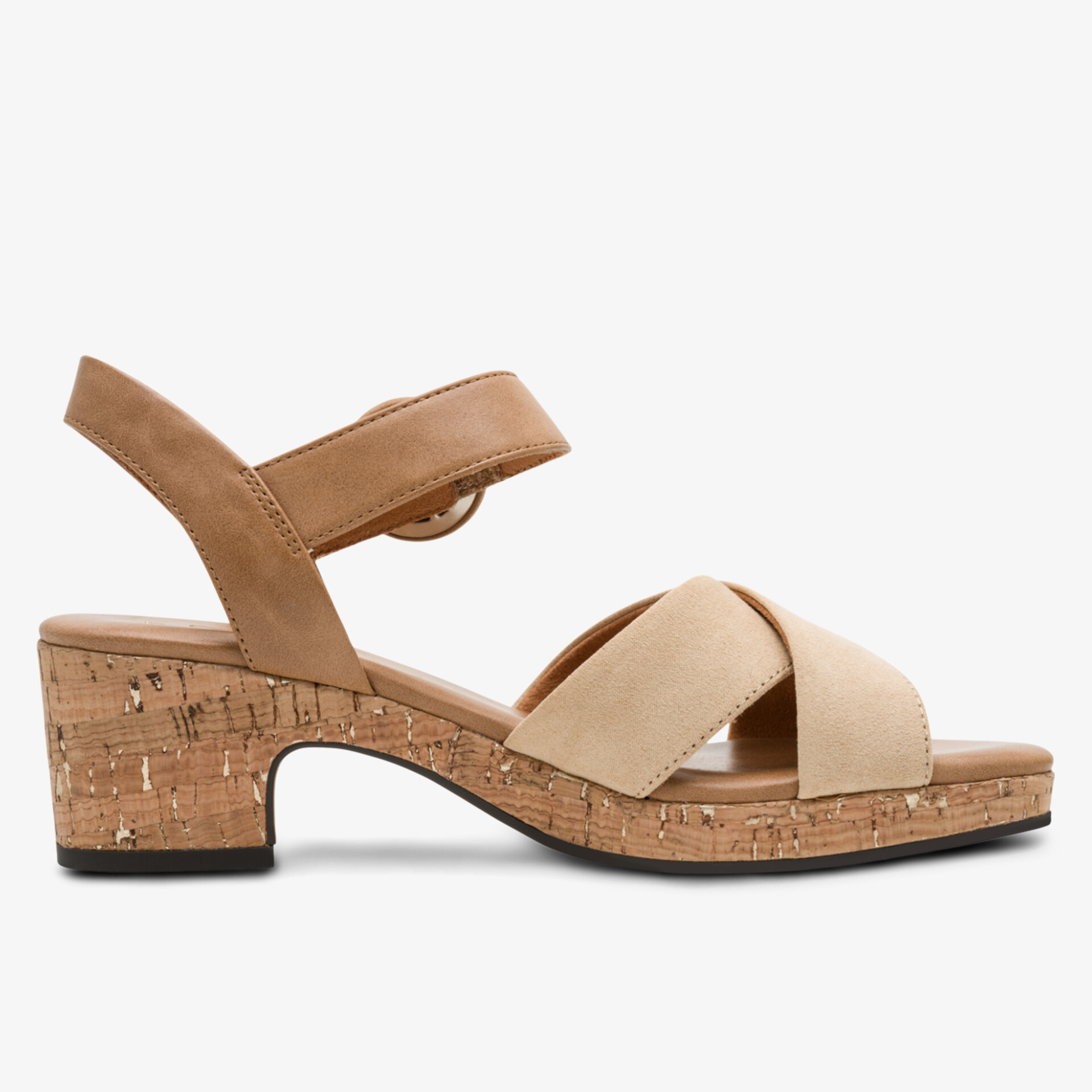 Bequeme Sandalette mit weichen Riemen und mittelhohem Korkabsatz für stilvollen Tragekomfort