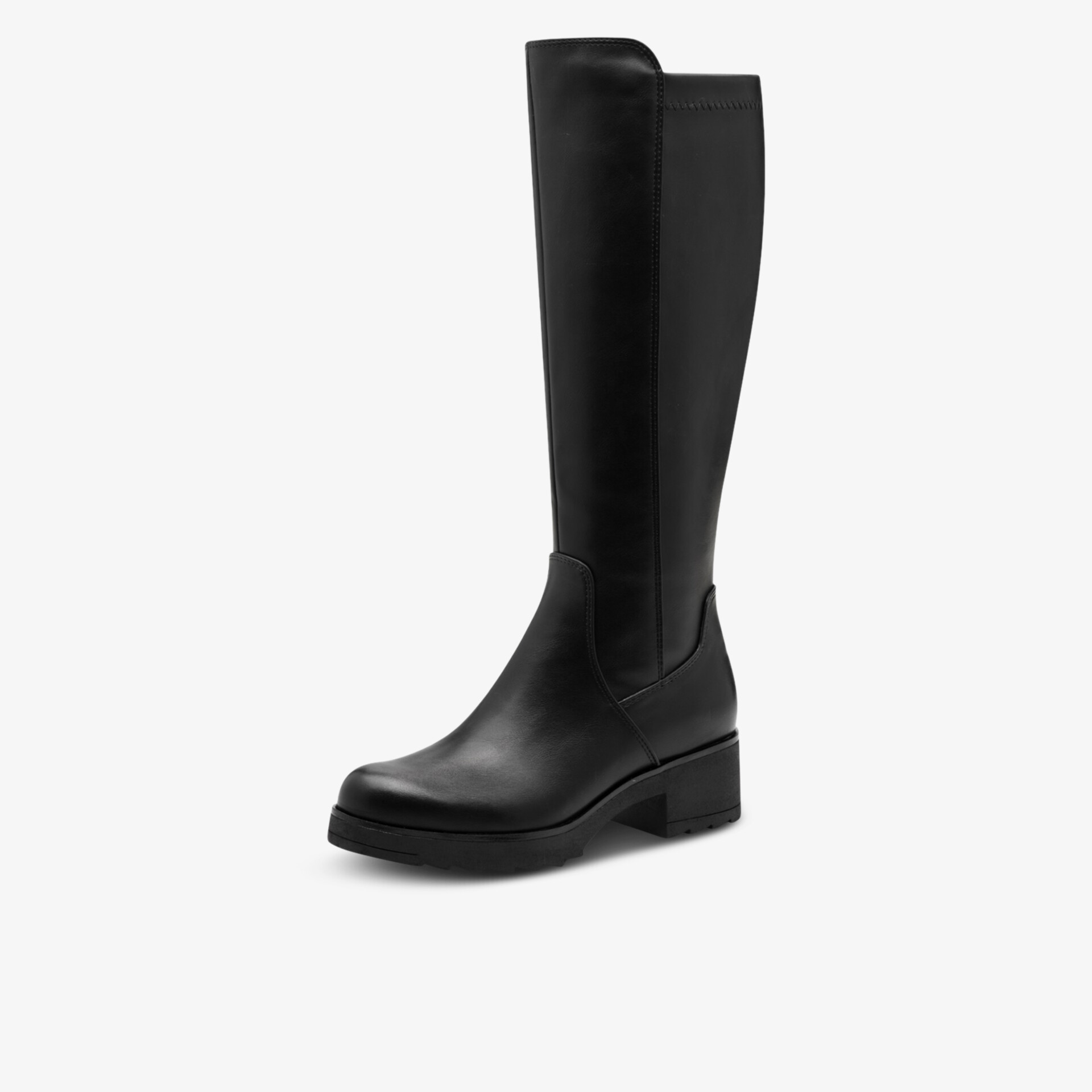 Eleganter kniehoher Stiefel aus hochwertigem Leder mit robustem Absatz und runder Zehenpartie für stilvollen Auftritt