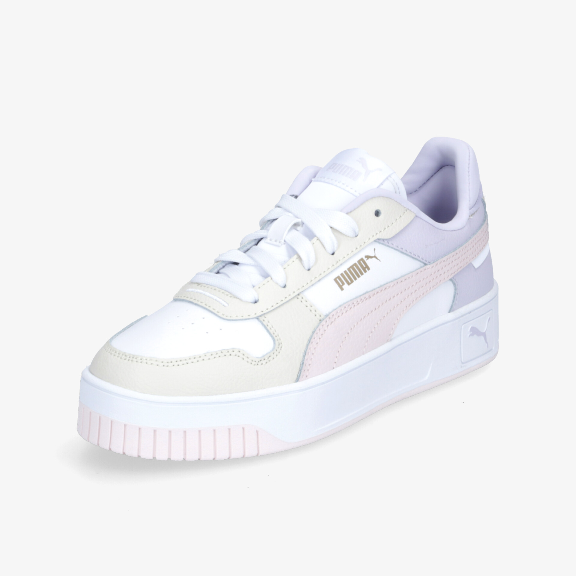 Moderner Sneaker in Weiß mit pastellfarbenen Akzenten und markanter Sohle