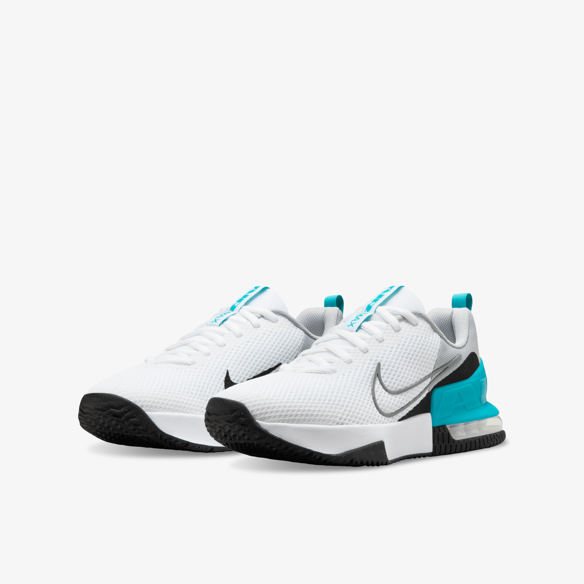 Sportliche weiße Sneaker mit komfortabler Dämpfung, atmungsaktivem Material und türkisfarbenen Akzenten, paaransicht