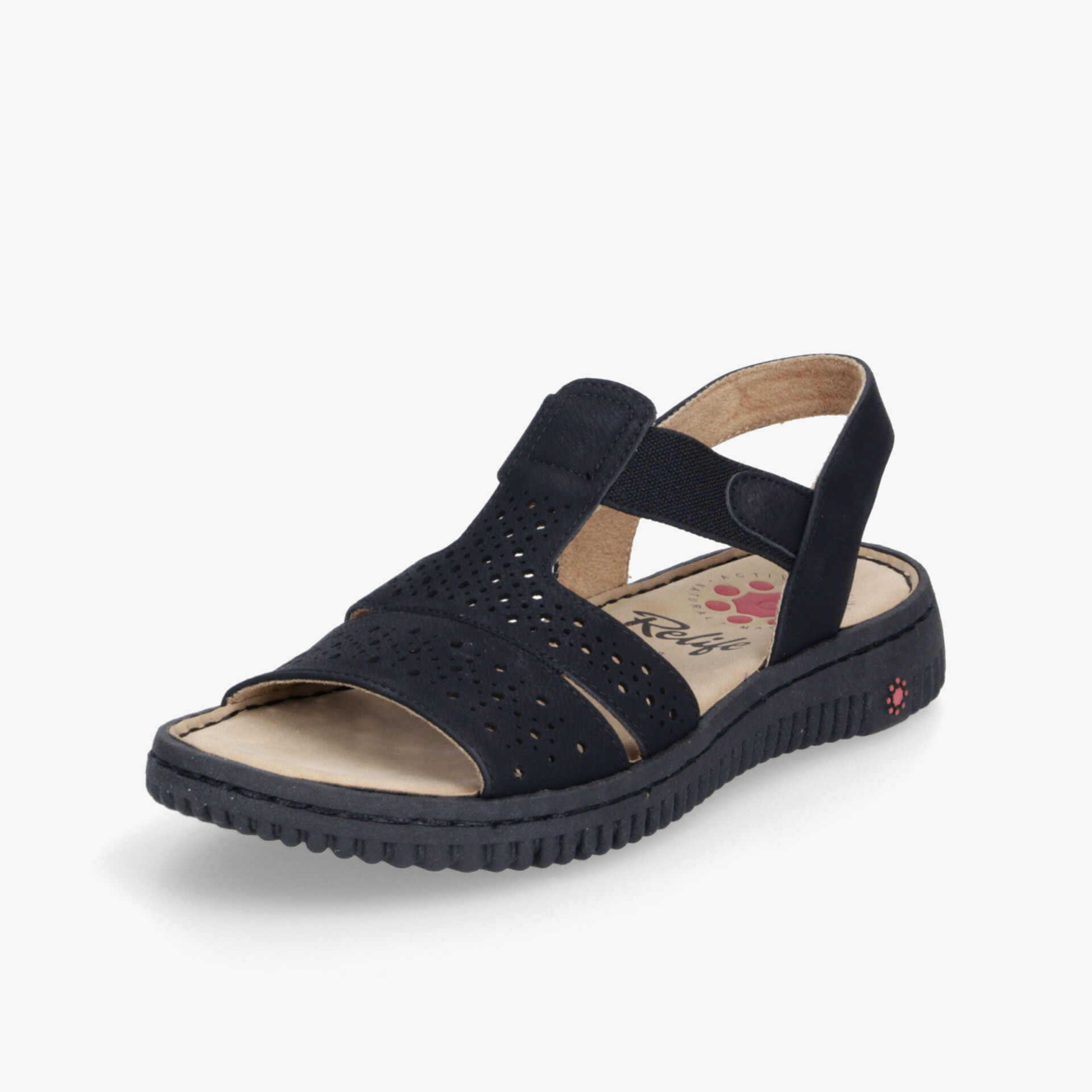 Schwarze Sandale mit weicher Polsterung, verstellbarem Riemen und rutschfester Sohle für hohen Tragekomfort