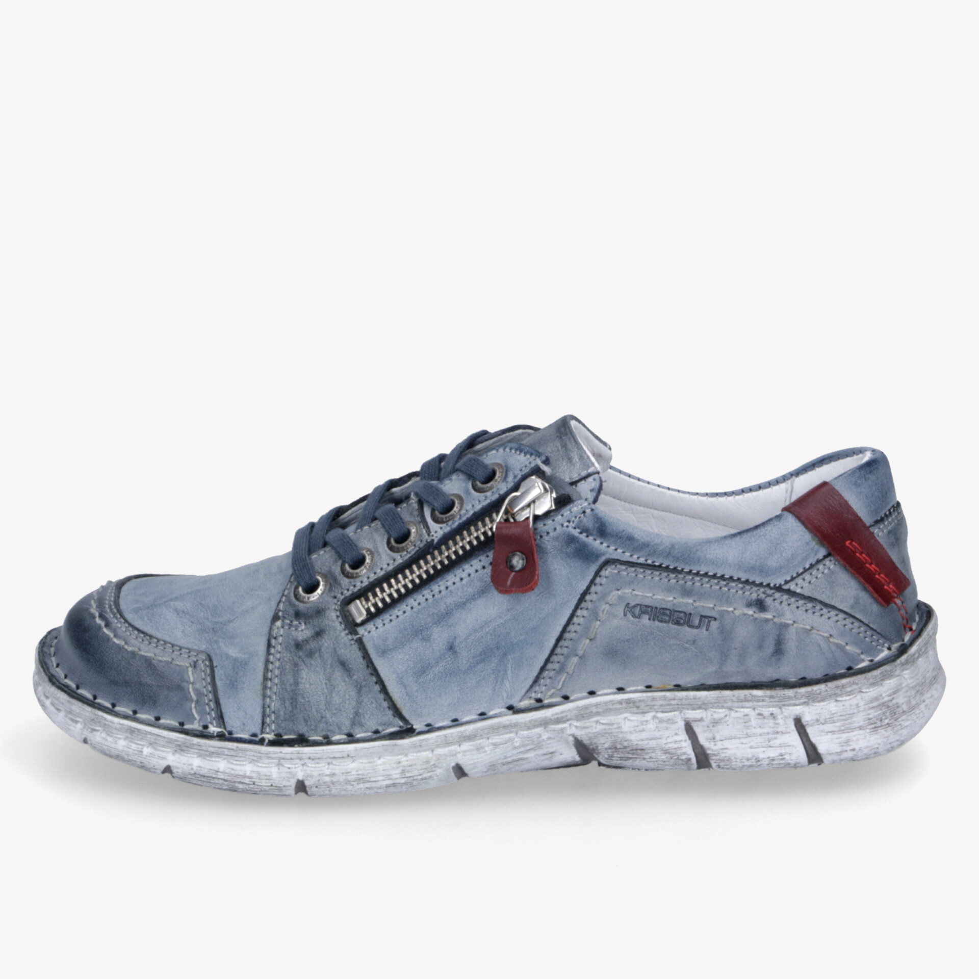 Blauer Halbschuh mit Reißverschluss und robuster Sohle. Komfortabel und stylisch für vielseitige Looks.