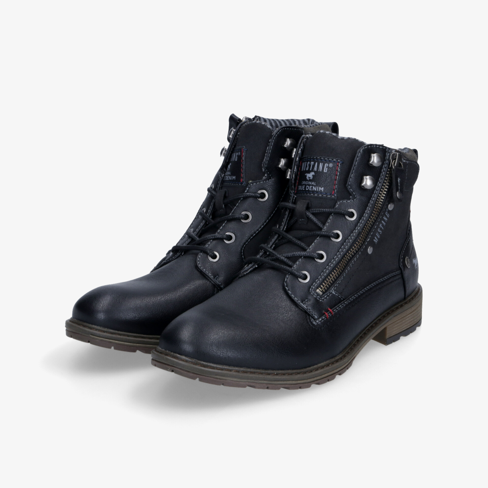 Schwarze robuste Stiefel mit Schnürung und Reißverschluss, langlebiges Design und profilierte Sohlen