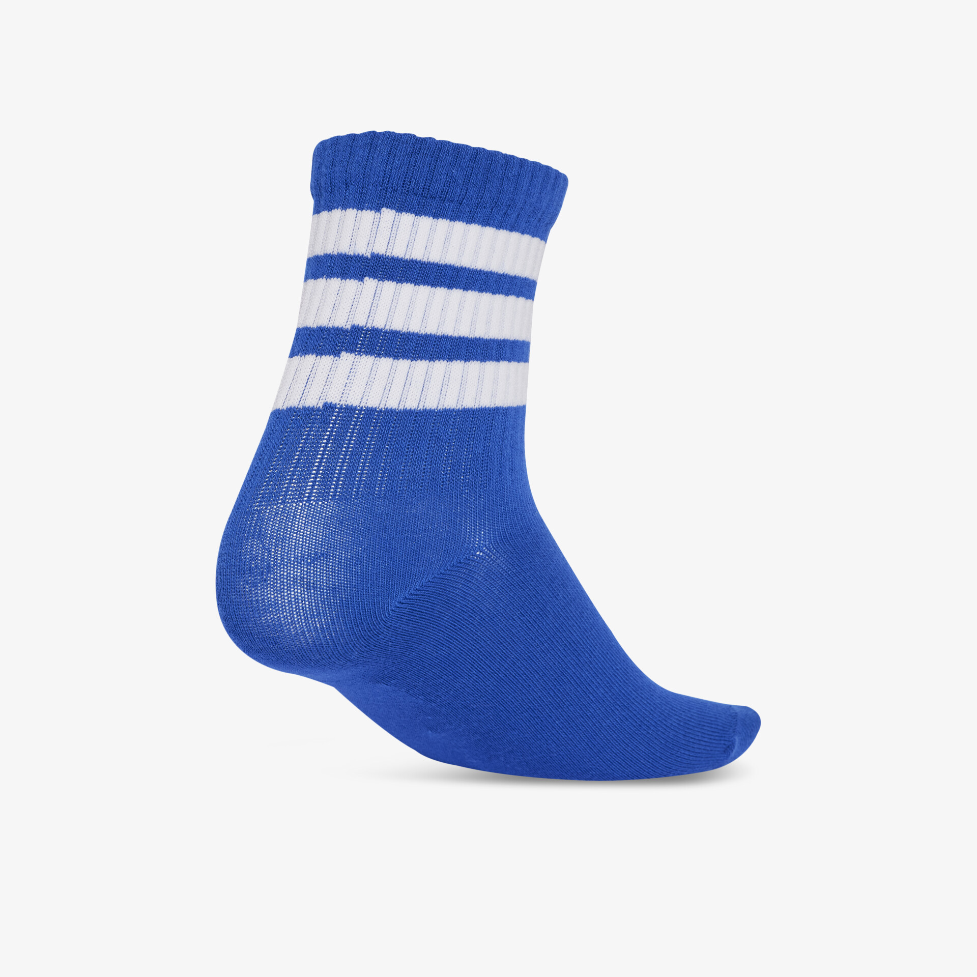 Blaue knöchellange Socke mit weißen Streifen, bequem und elastisch für sportlichen Einsatz