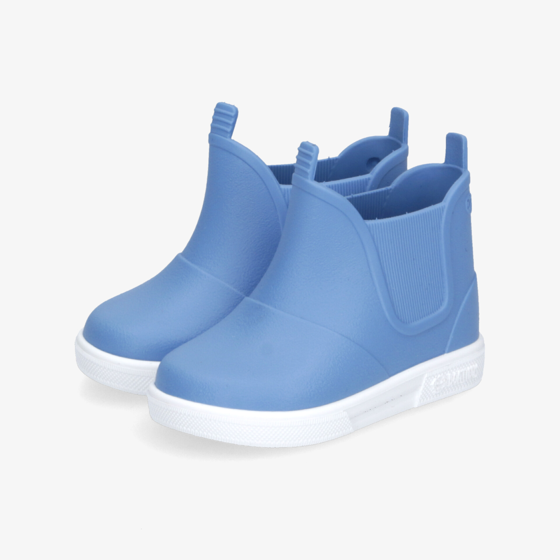 Blauer wasserdichter Gummistiefel mit weißer Sohle, robust und leicht, komfortabel für nasse Bedingungen