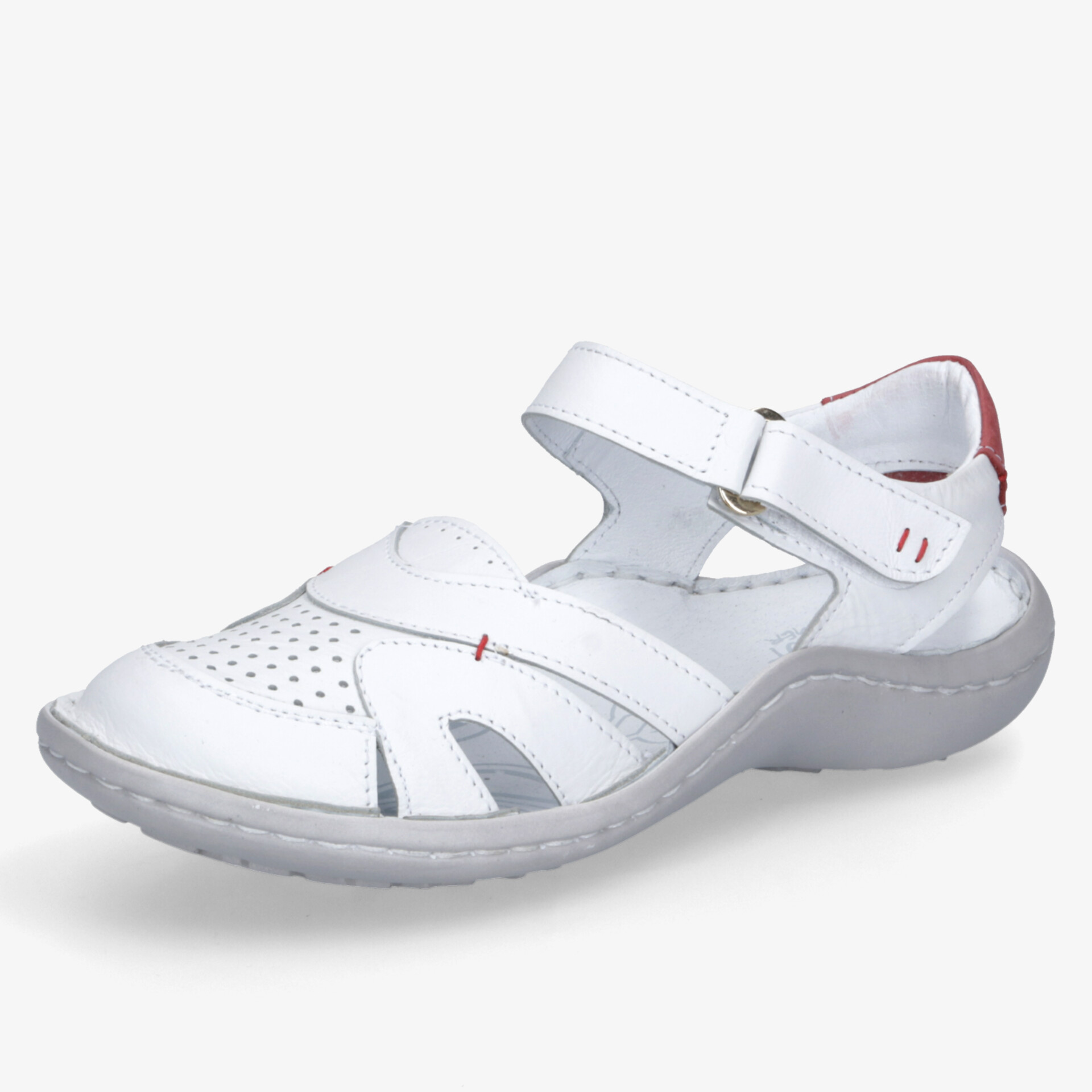 Weißer komfortabler Sandalenschuh mit verstellbarem Klettverschluss und flexibler, rutschfester Sohle