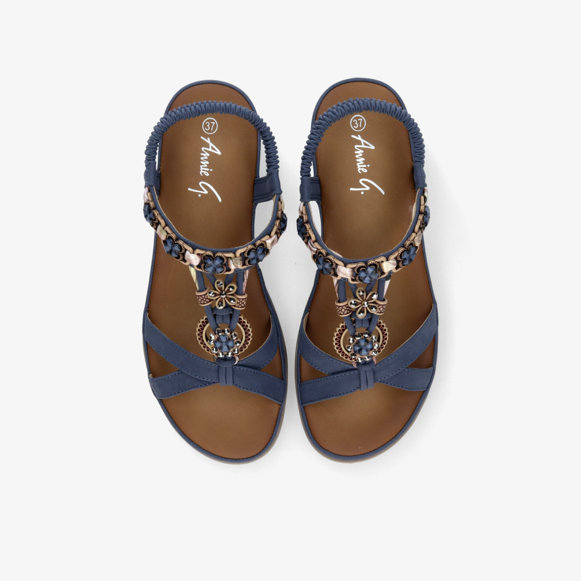 Bequeme blaue Sandalen mit dekorativen Verzierungen und verstellbarem Riemen, ideale sommerliche Schuhe