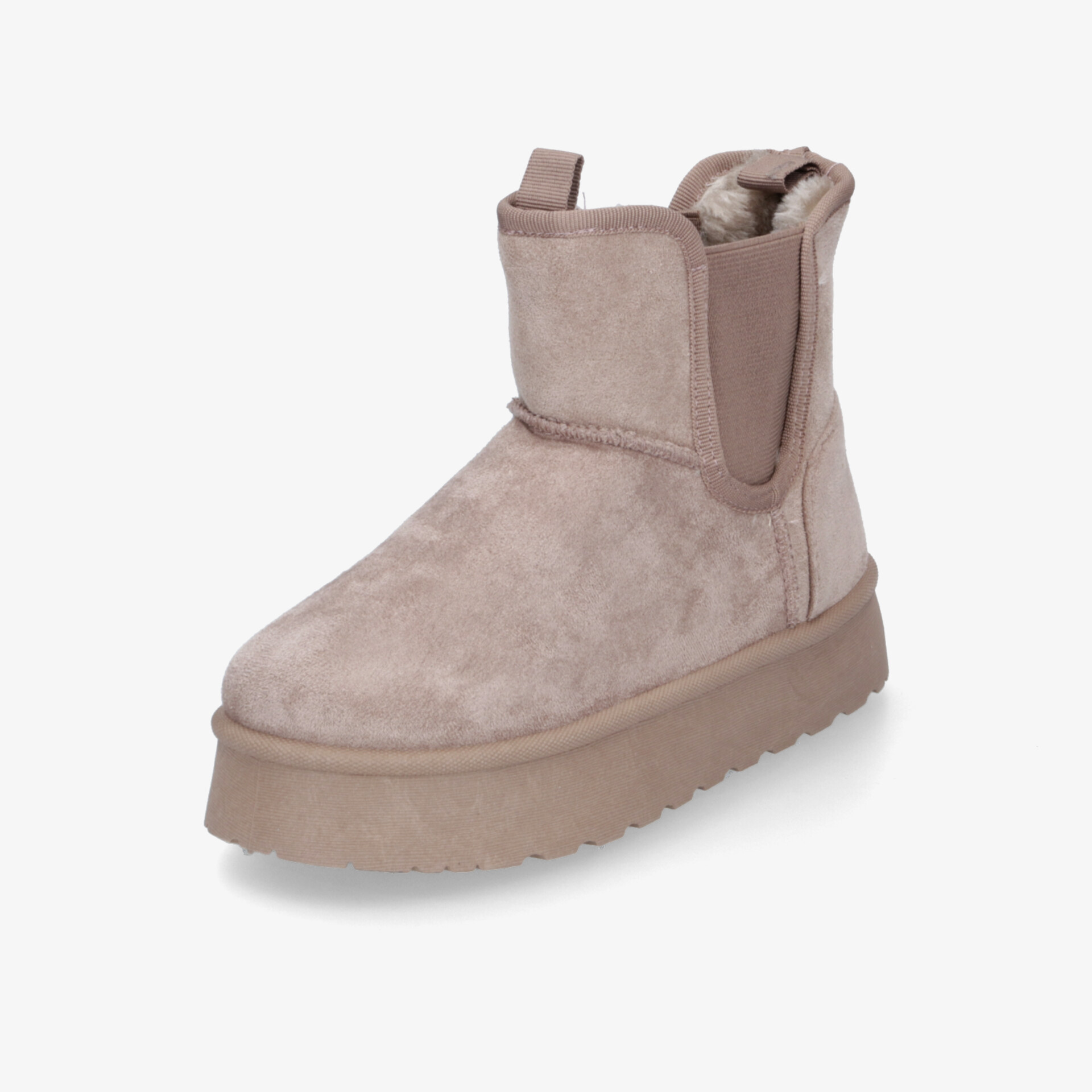 Beige Stiefelette mit weichem Material und flacher Sohle für hohen Tragekomfort