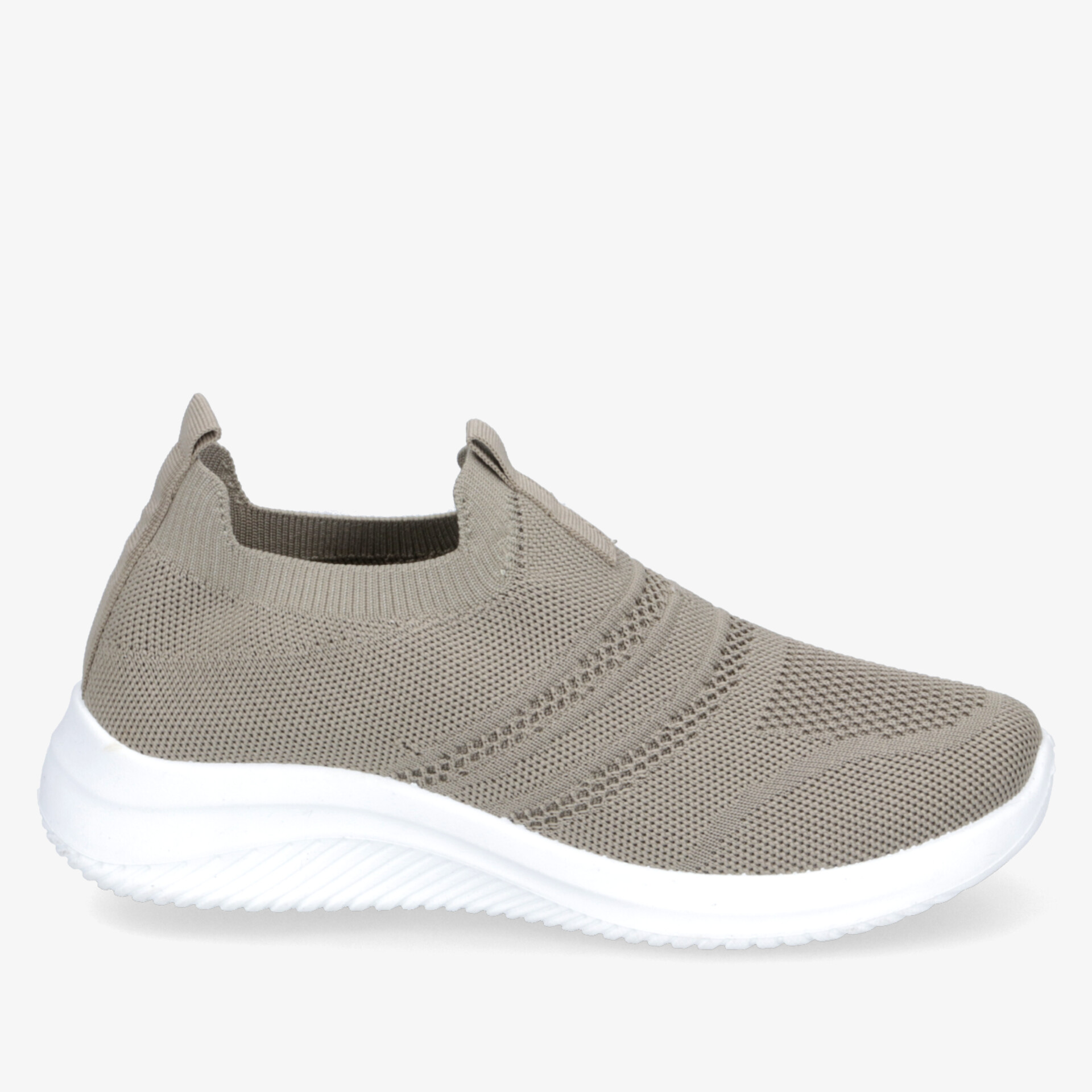 Leichter beige Slip-on Sneaker aus atmungsaktivem Strickmaterial mit flexibler rutschfester Sohle