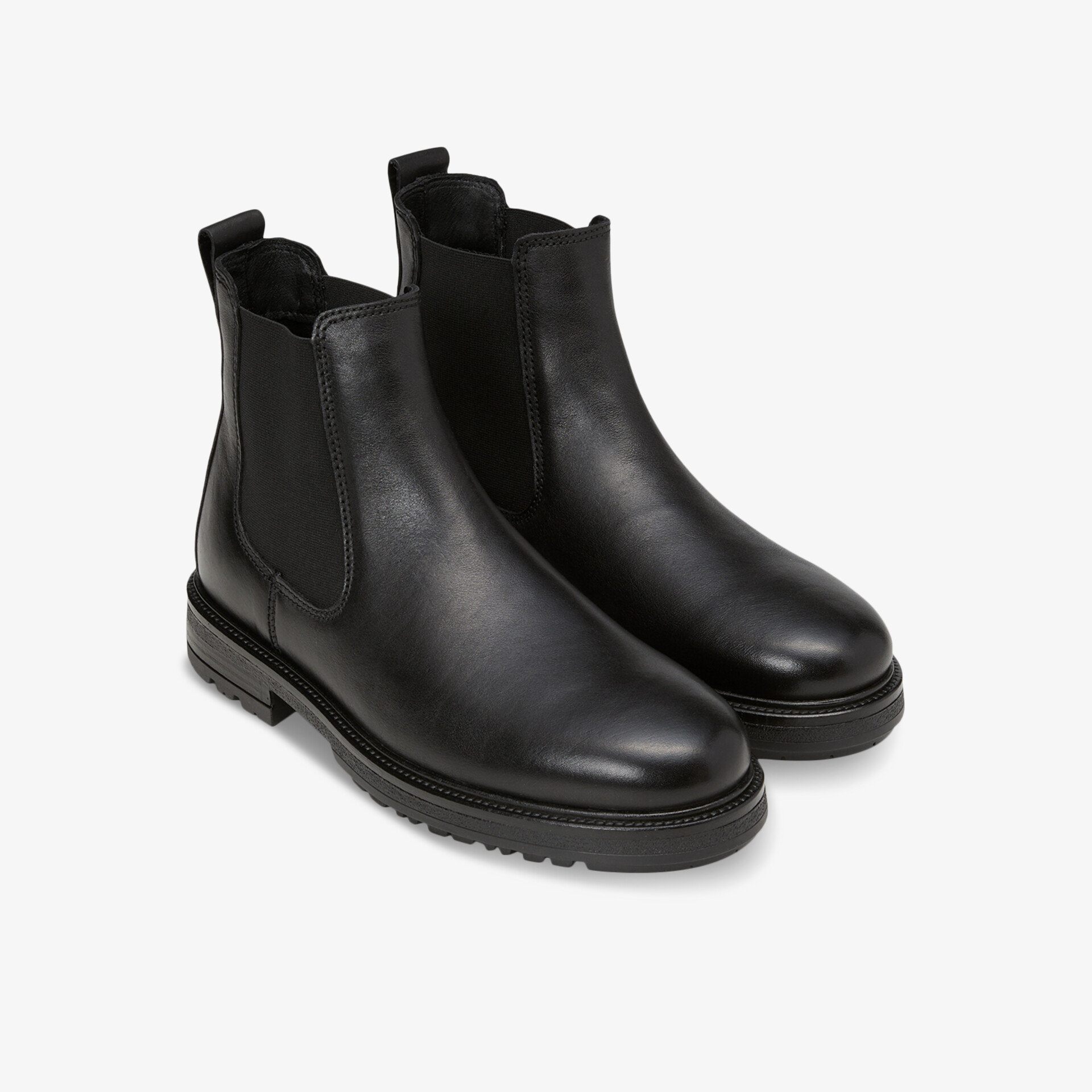 Schwarze Chelsea Boots aus robustem Material mit elastischen Einsätzen und rutschfester Sohle im Paar