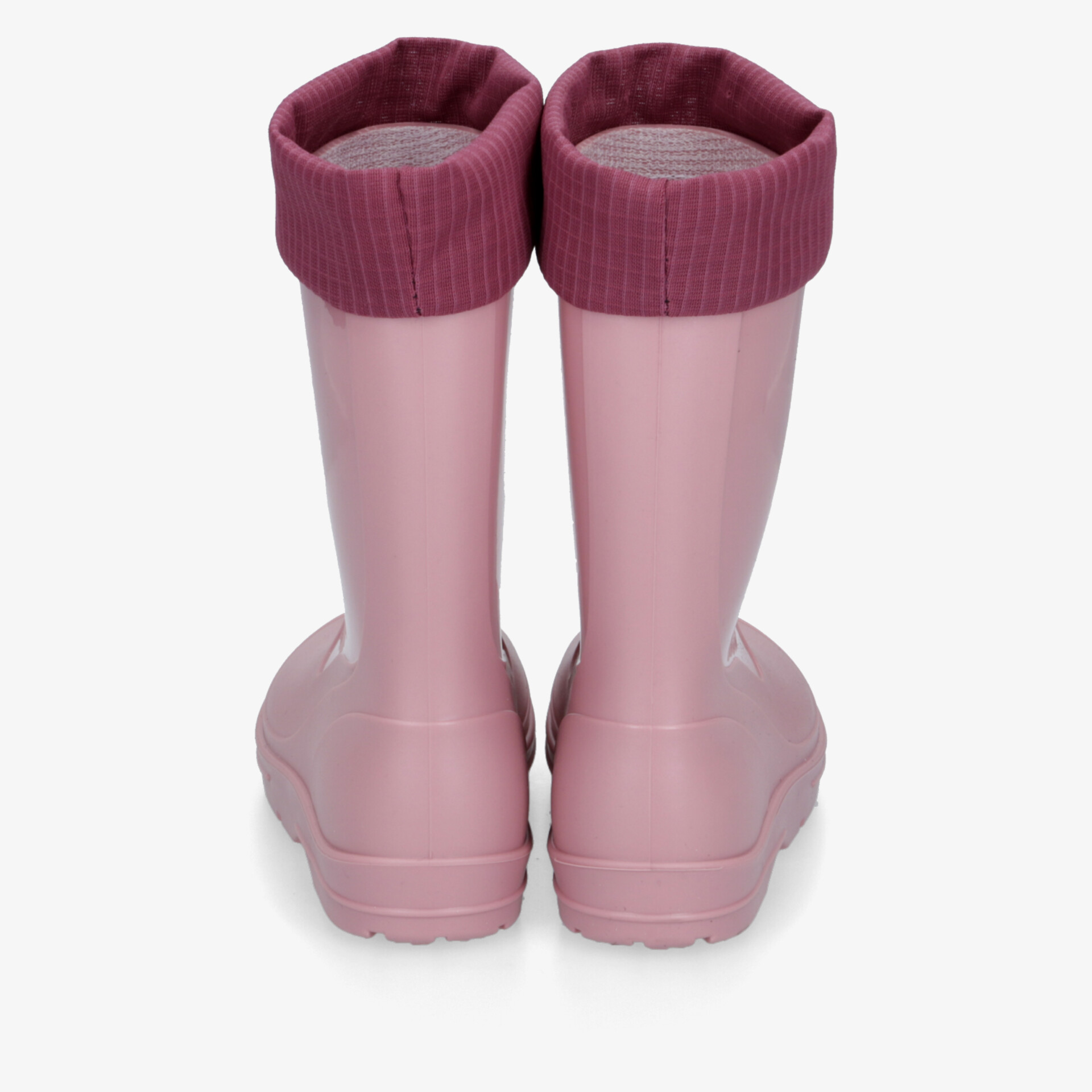 Rosa Gummistiefel mit warmem inneren Schaft, rutschfester robuster Sohle und komfortabler Passform von hinten