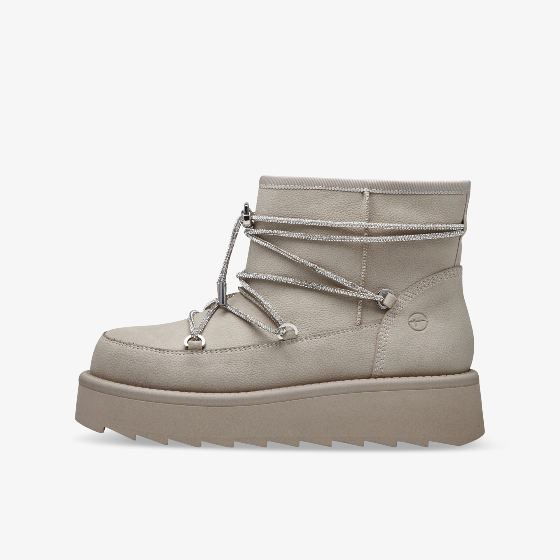 Beiger Boot mit dicker Profilsohle und robuster Schnürung für komfortablen und modernen Tragekomfort