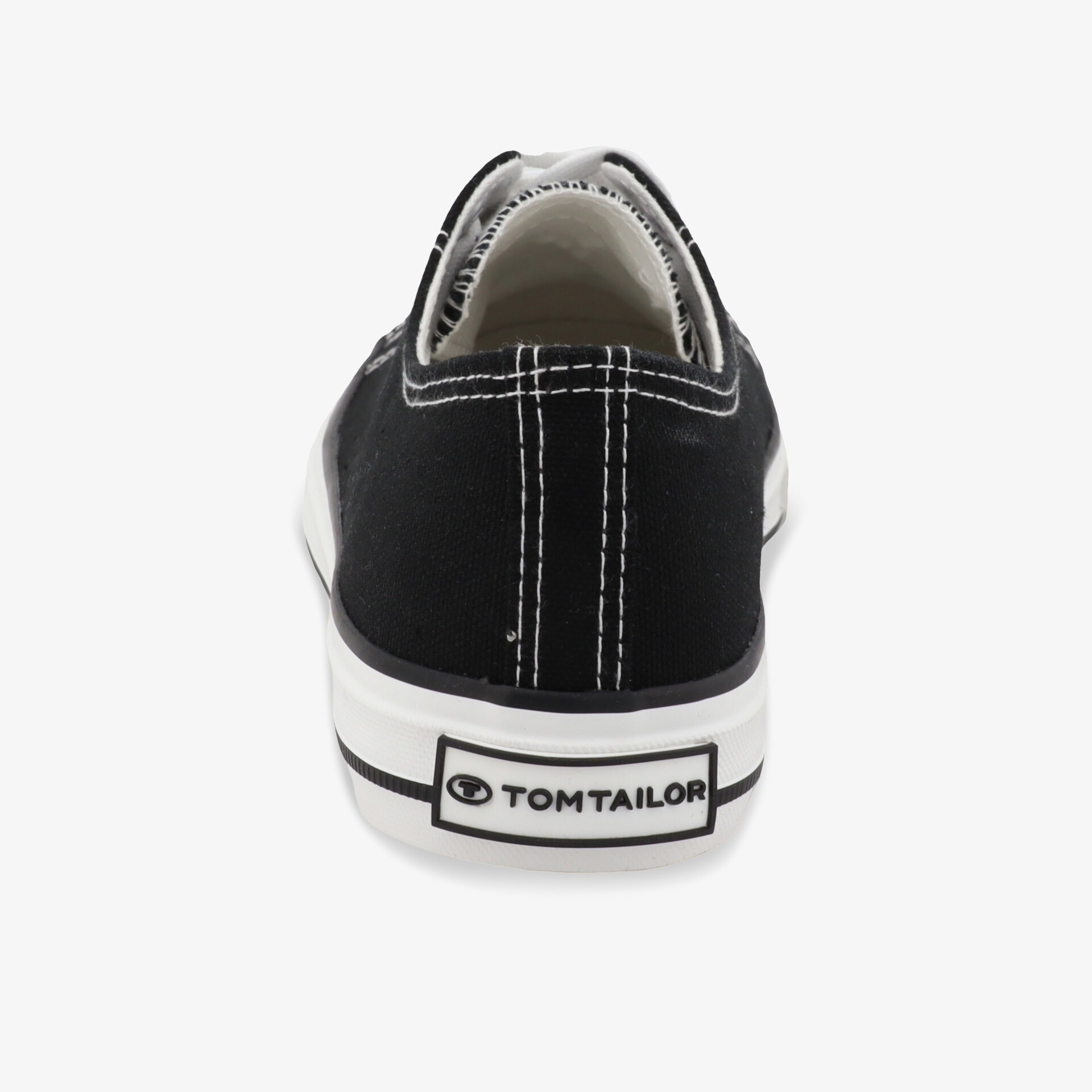 Schwarzer klassischer Schuh mit sichtbarem Tom Tailor Markenlogo und robuster Gummisohle, Rückansicht