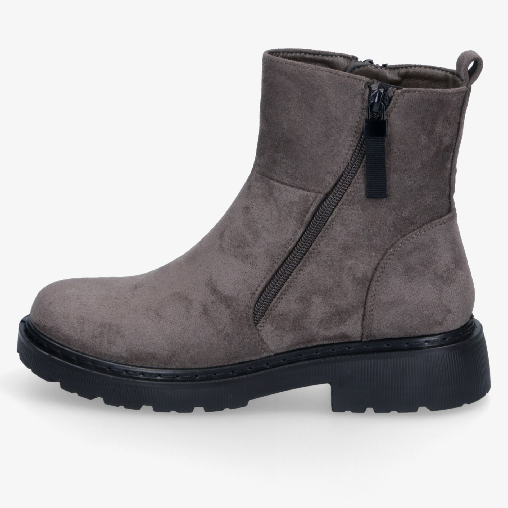Stilvolle graue Stiefelette mit Reißverschluss und robuster rutschfester Sohle für maximalen Komfort.
