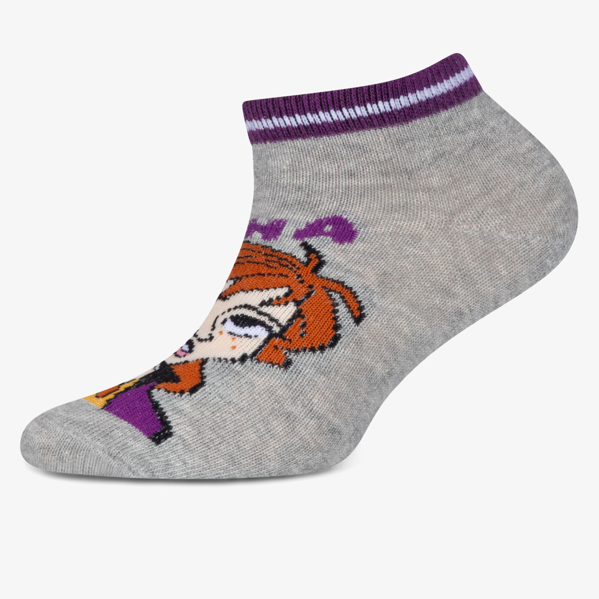 Bequeme knöchelhohe Socke mit weichem Material und elastischem Bund, graue Farbe mit farbigem Rand