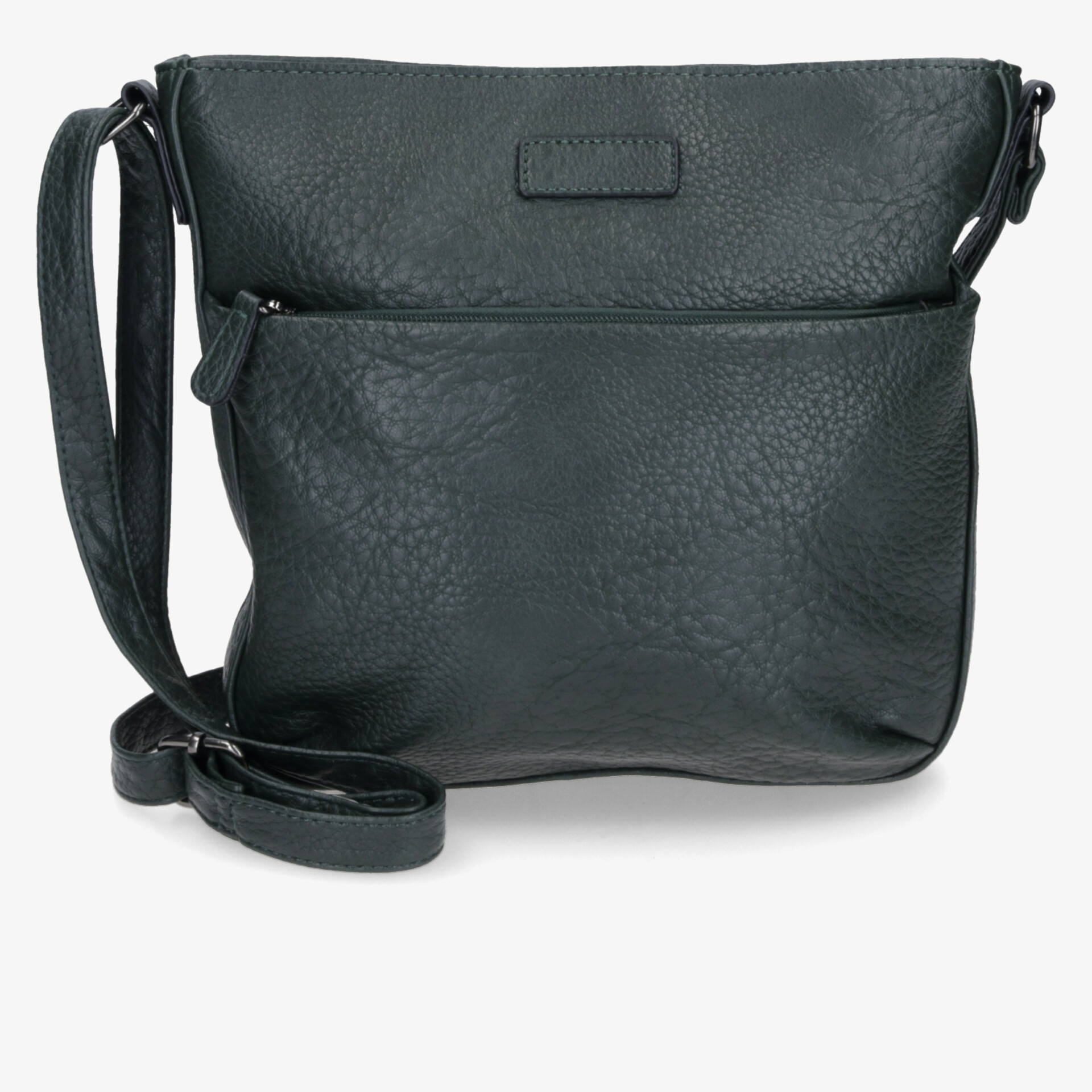 Dunkelgrüne Schultertasche aus Lederoptik mit verstellbarem Riemen und praktischem Reißverschluss, kompakt und elegant