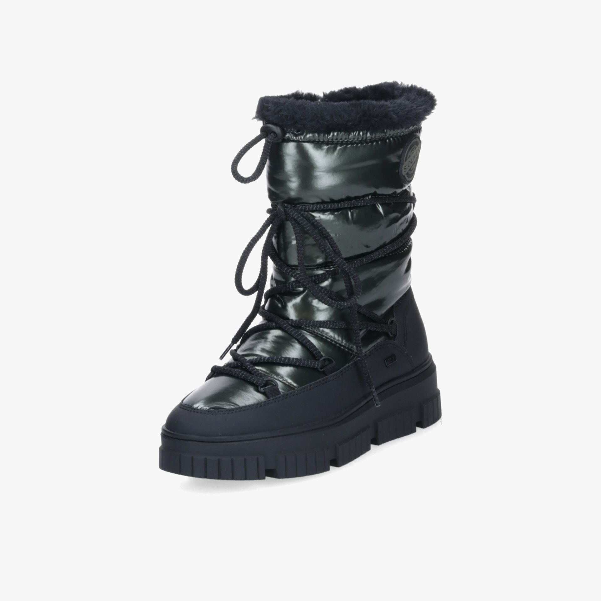 Schwarzer robuster Winterstiefel mit warmem Innenfutter und rutschfester Profilsohle für kalte Tage