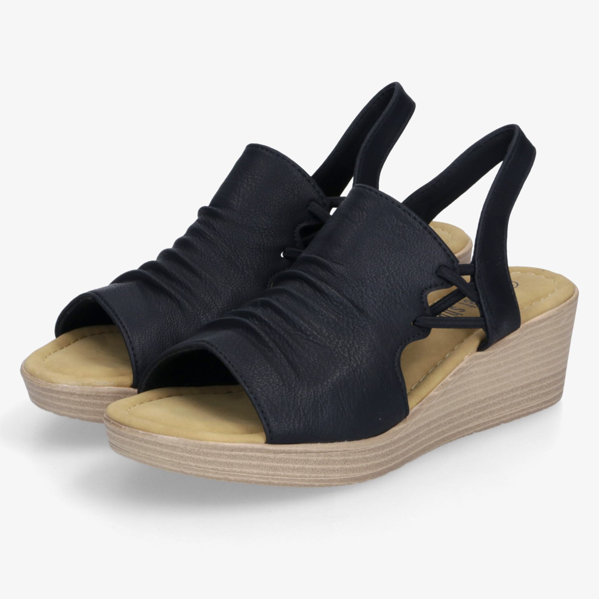 Leichte schwarze Sandalen mit bequemem Keilabsatz und flexiblem, gepolstertem Obermaterial für ganztägigen Tragekomfort