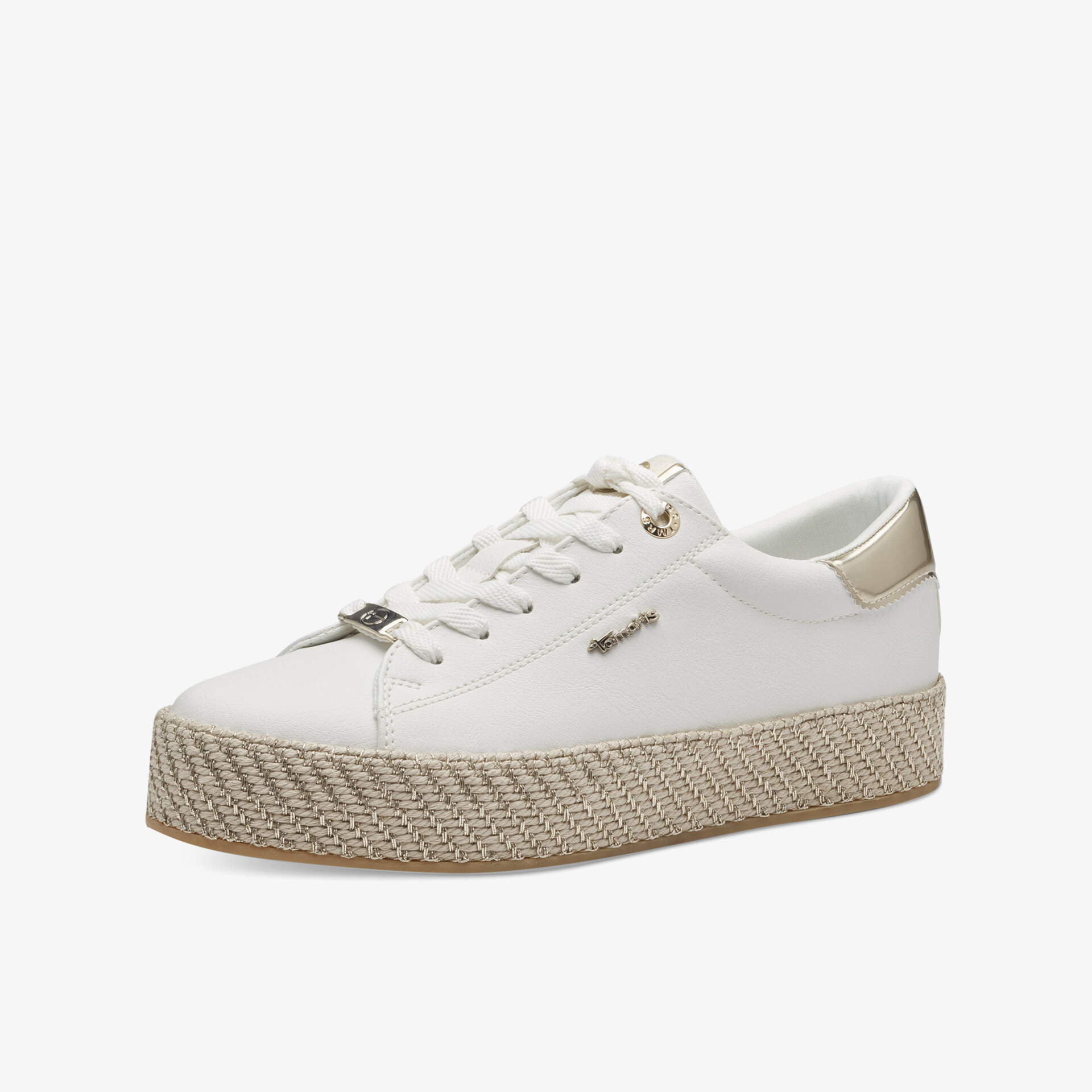 Moderner weißer Sneaker mit hoher Plateau-Sohle und komfortabler Passform, elegant und modisch gestaltet