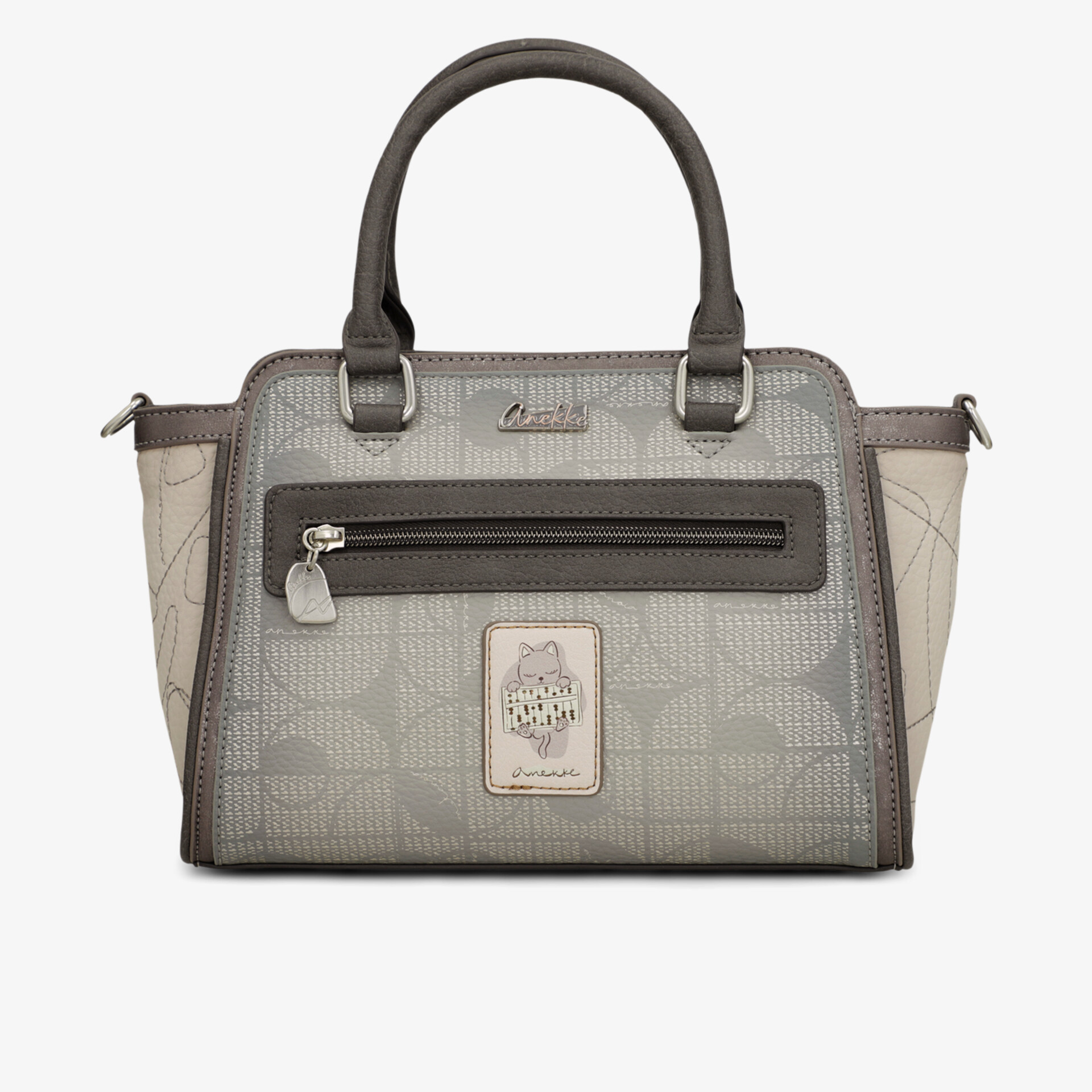 Moderne Handtasche mit Reißverschluss, strukturiertem Muster und bequemen Tragegriffen in edlem beige und braun