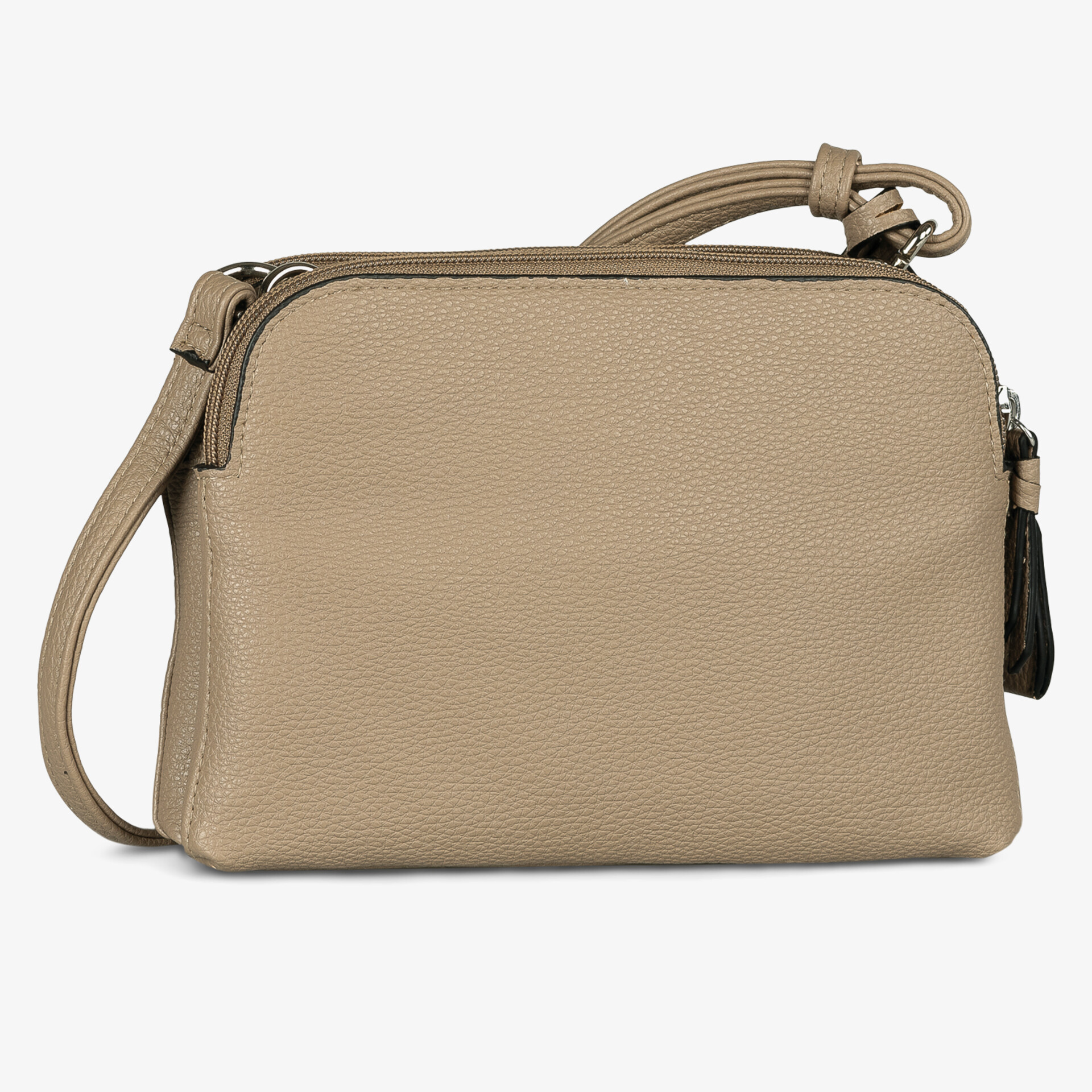 Beige kompakte Ledertasche mit verstellbarem Schulterriemen und schlichtem, elegantem Design