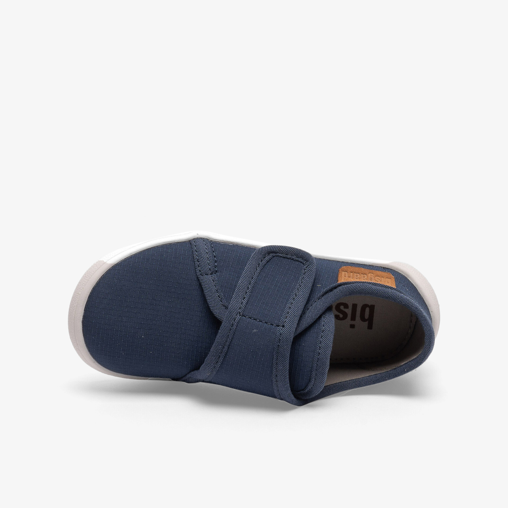 Blauer Kinderschuh mit Klettverschluss, rutschfester Sohle und flexiblem Design für bequemen Halt