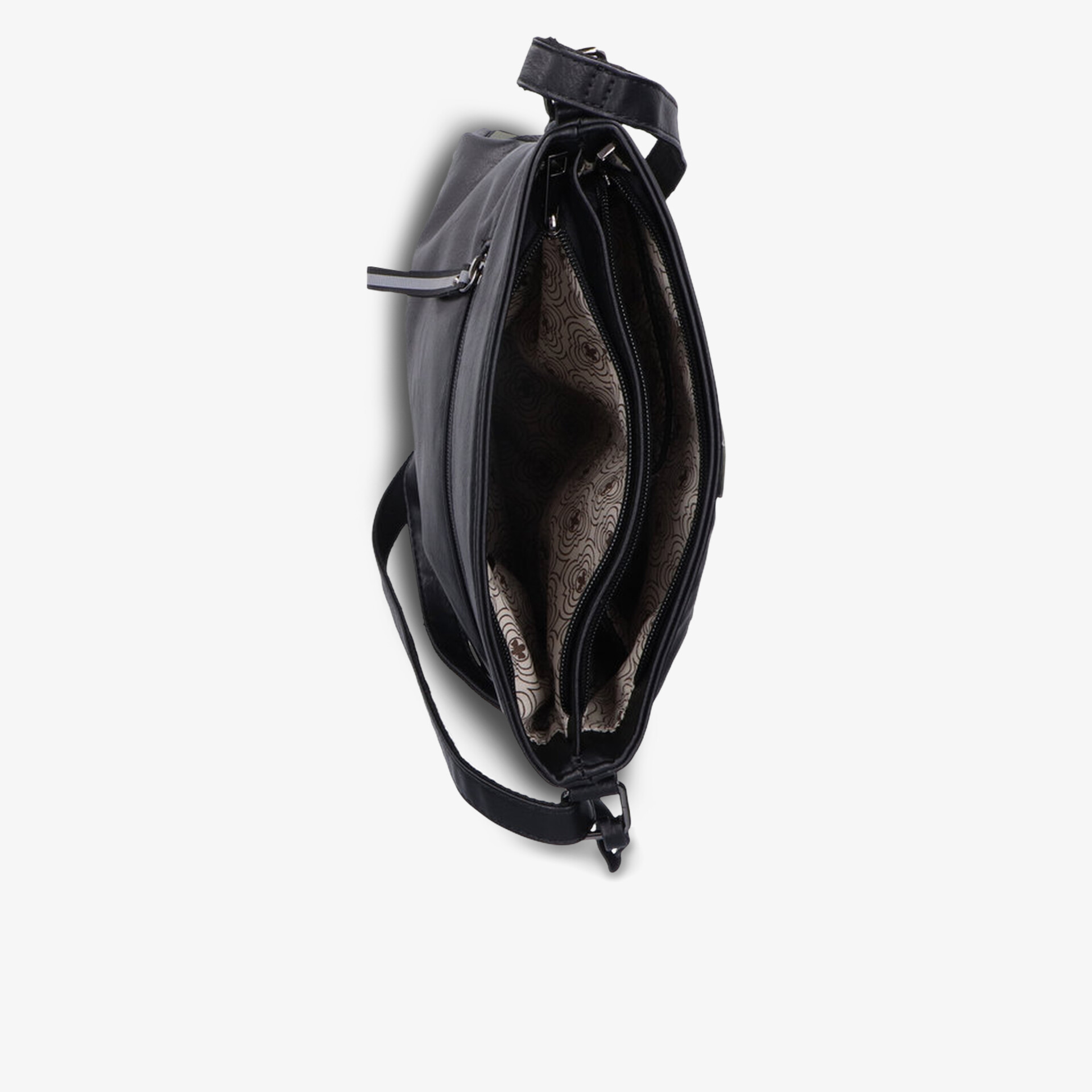 Schlichte schwarze Tasche mit hochwertigem Innenfutter und praktischem Reißverschluss, kompakte Form