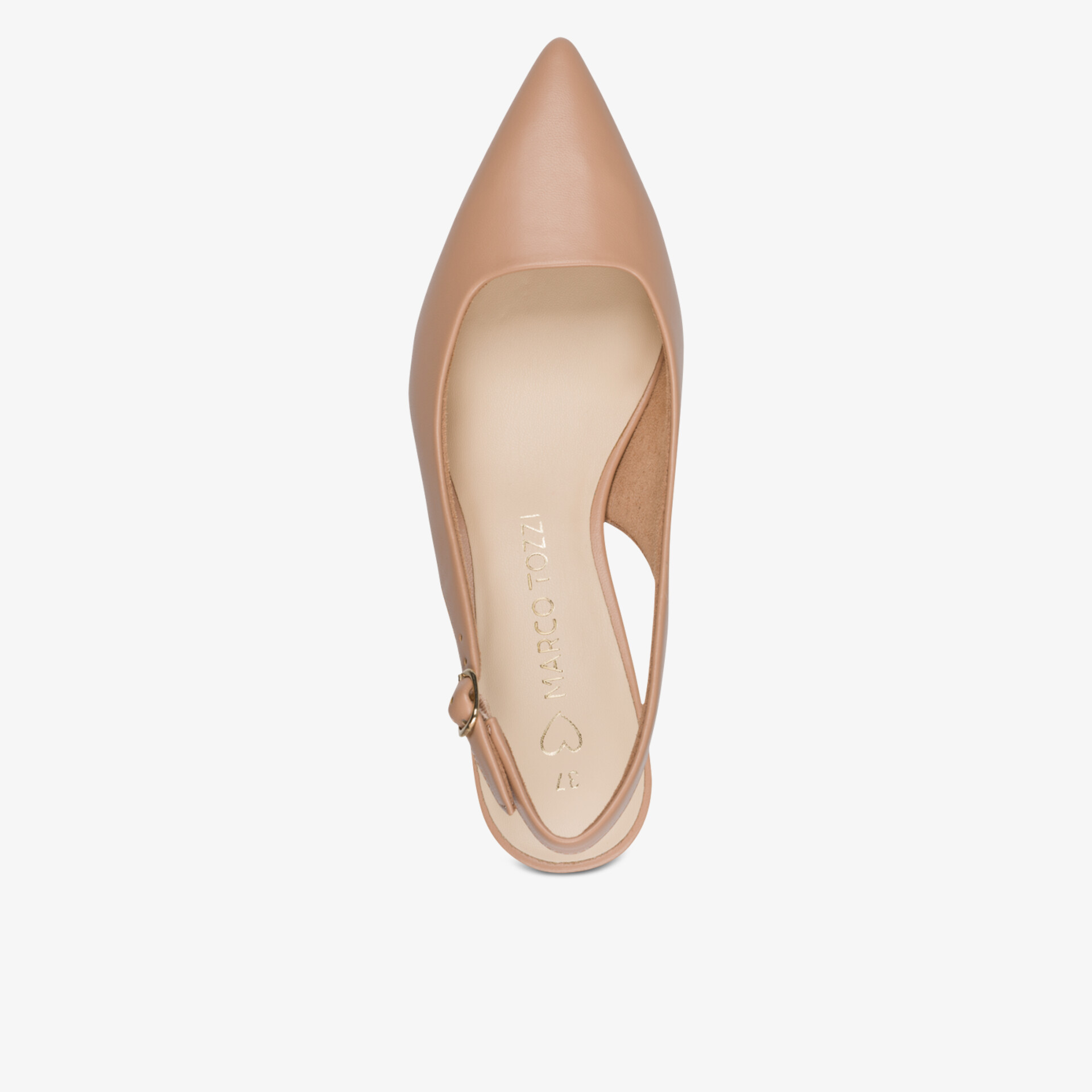 Eleganter Schuh mit spitzer Form und Slingback Riemen in neutraler Nude Farbe für vielseitigen Komfort