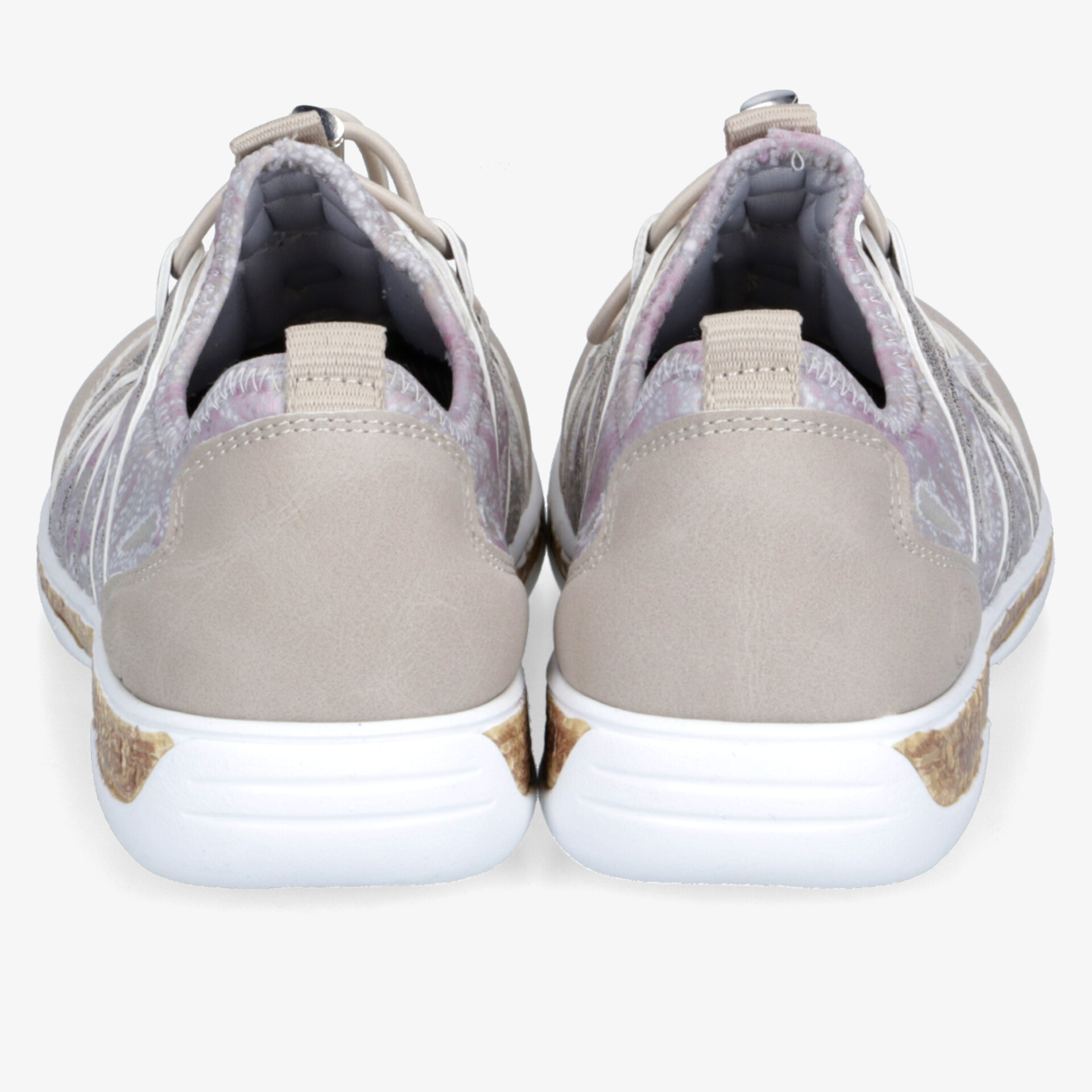 Leichte Sportschuhe mit atmungsaktivem Material und rutschfester Sohle in hellgrau und weiß, rückansicht