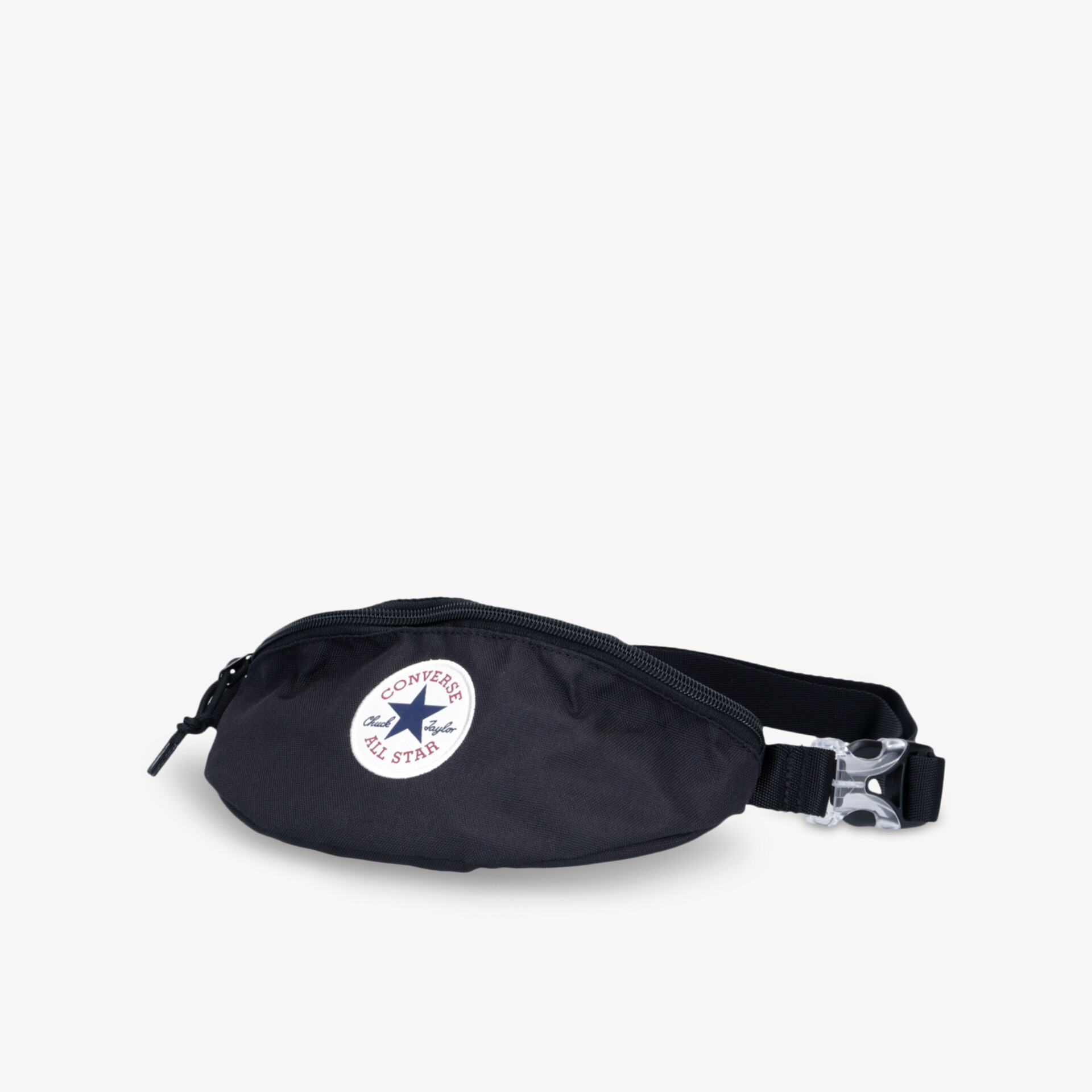 Schwarze Gürteltasche mit Logo und verstellbarem Riemen, perfekt für den Alltag.