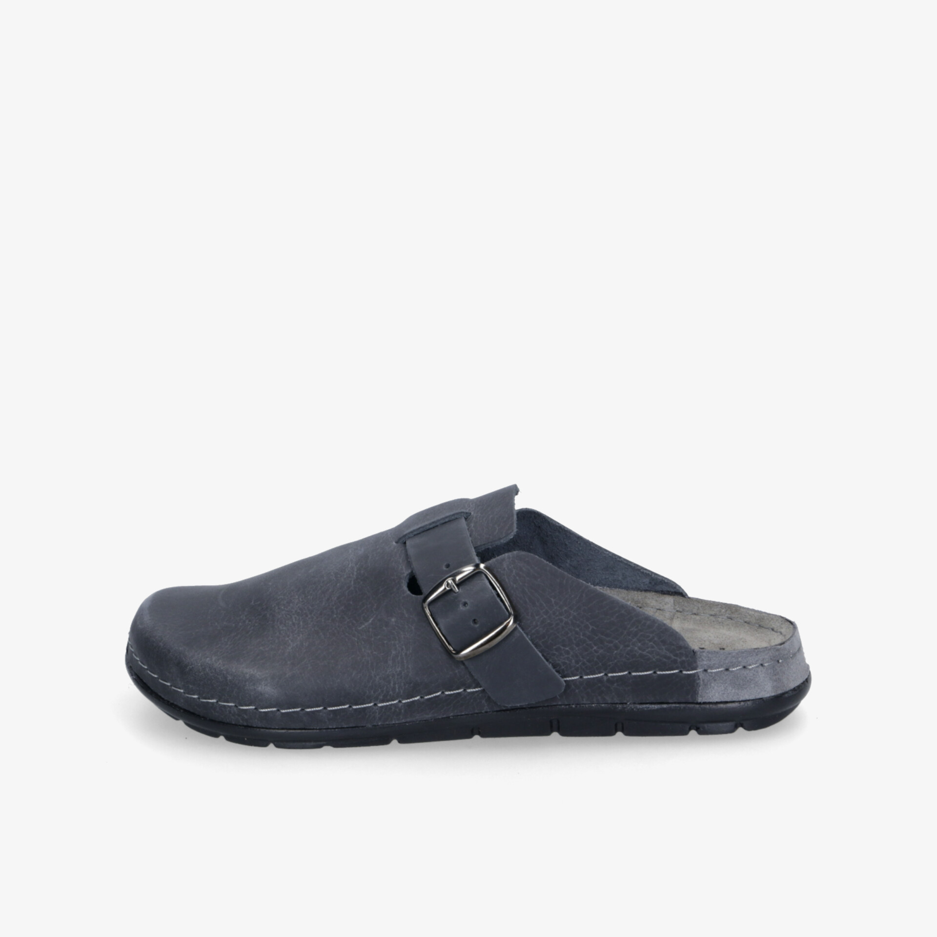 Bequemer schwarzer Slide mit verstellbarem Riemen und rutschfester Sohle für entspanntes Tragen.