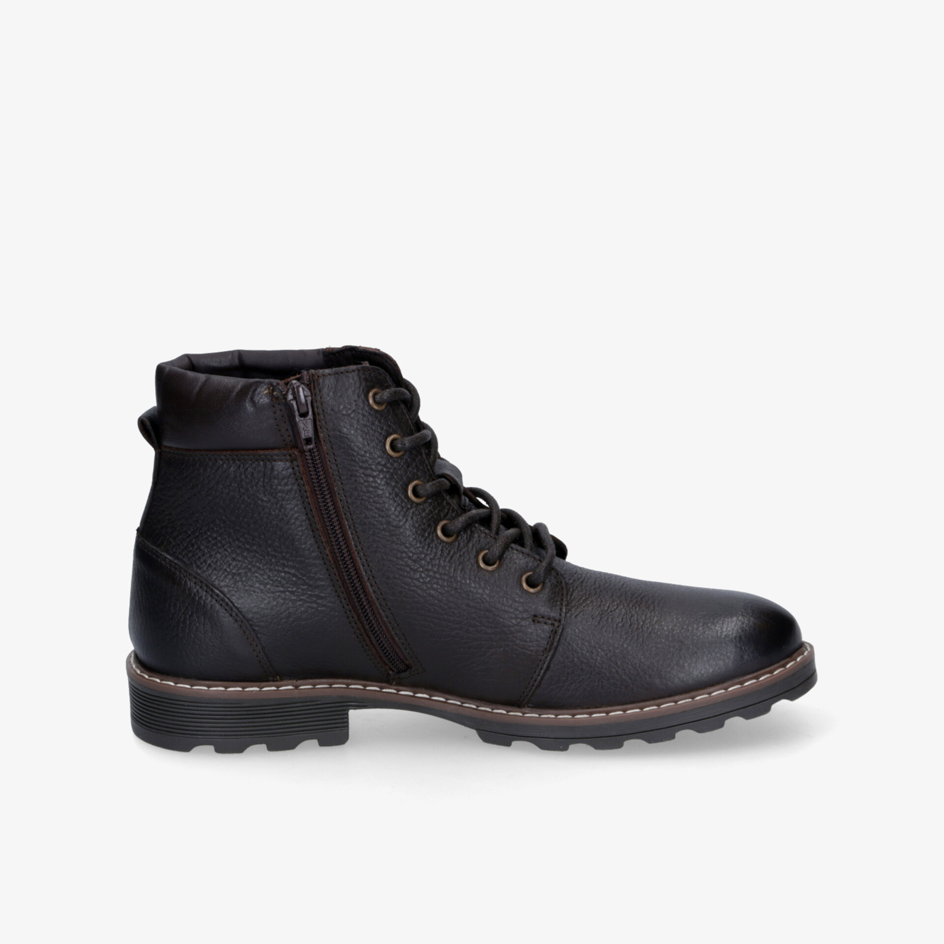 Robuster schwarzer stiefel aus hochwertigem leder mit komfortabler schnürung und praktischem seitlichem reißverschluss