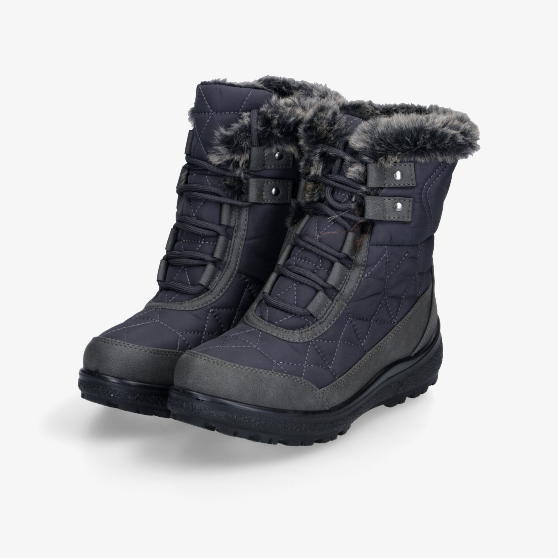 Warme schwarze Winterstiefel mit weichem Fellfutter, rutschfester Sohle und robustem wetterfestem Material