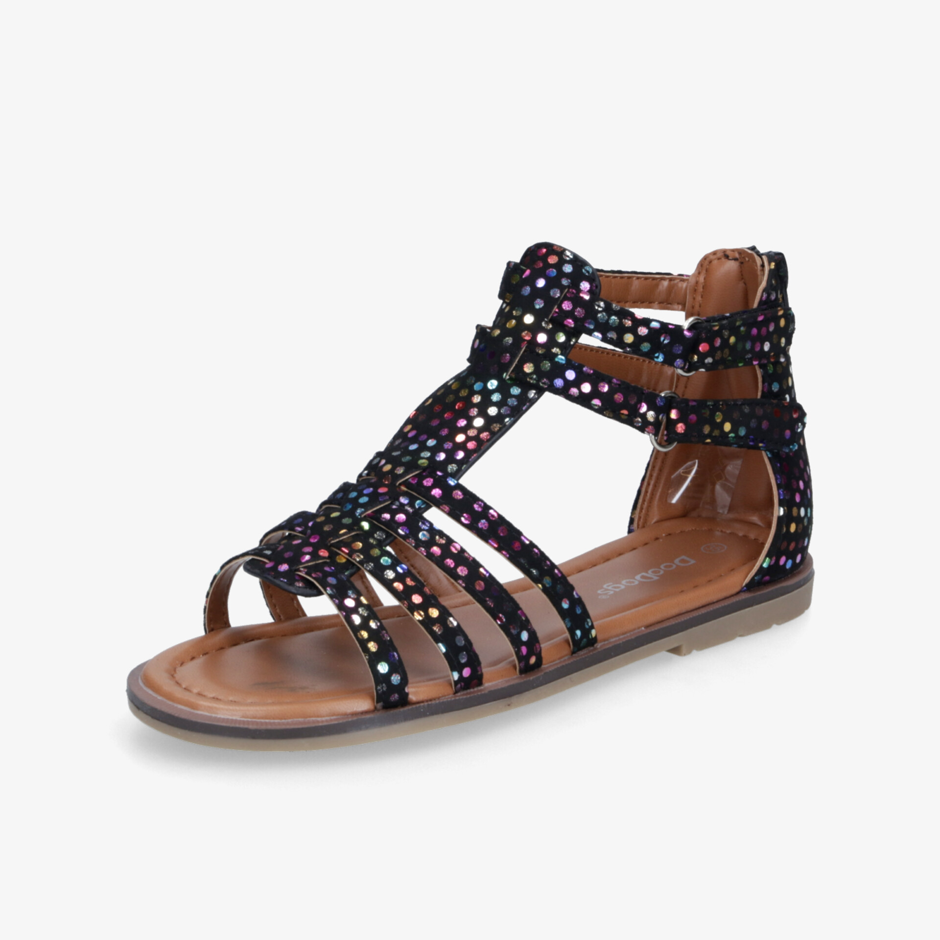 Leichte schwarze Sandale mit glitzernden Details und verstellbarem Verschluss für optimalen Tragekomfort