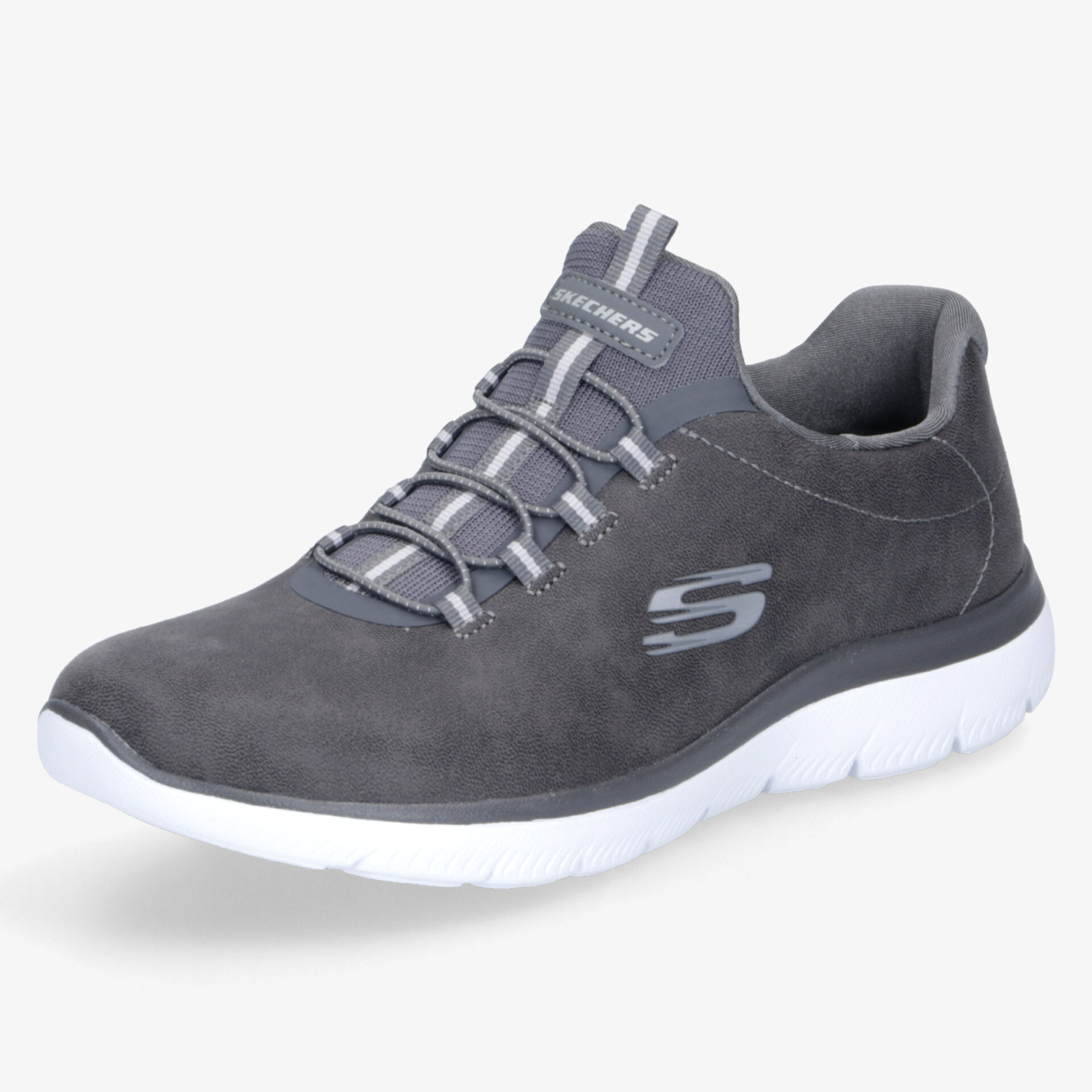 Grauer schnürfreier Schuh mit weißer Sohle für bequemen Tragekomfort und modernen Look