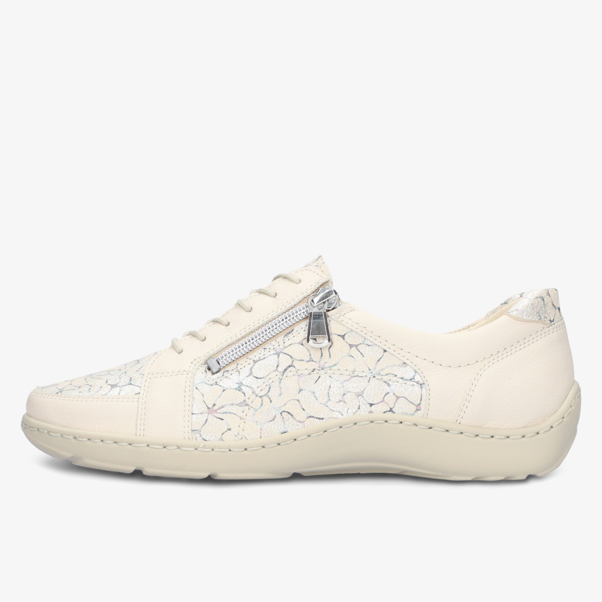 Leichter, bequemer Schuh mit flexiblem Sohlenprofil und praktischem Reißverschluss in creme-beige