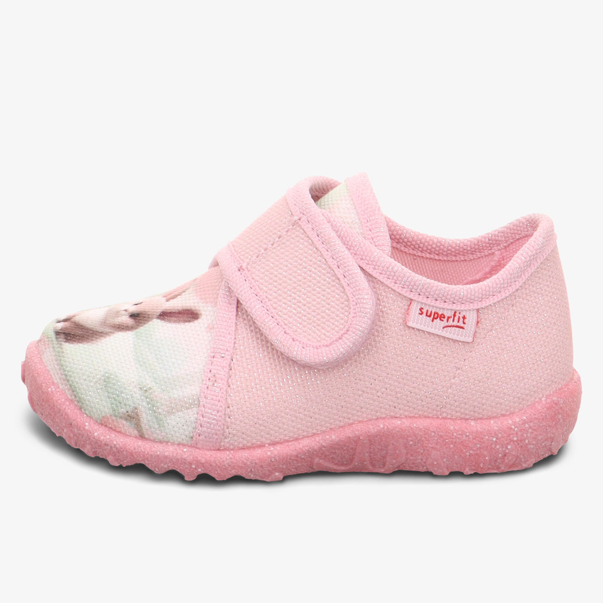 Bequemer und flexibler Kinderschuh aus weichem Stoff mit rutschfester Sohle und praktischem Klettverschluss