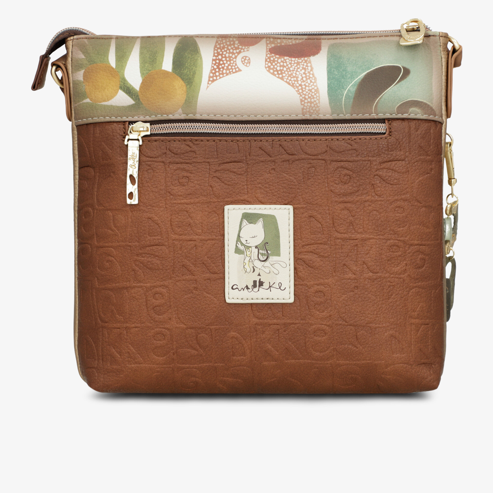 Elegante Schultertasche in Lederoptik mit dekorativem Print und goldenen Akzenten