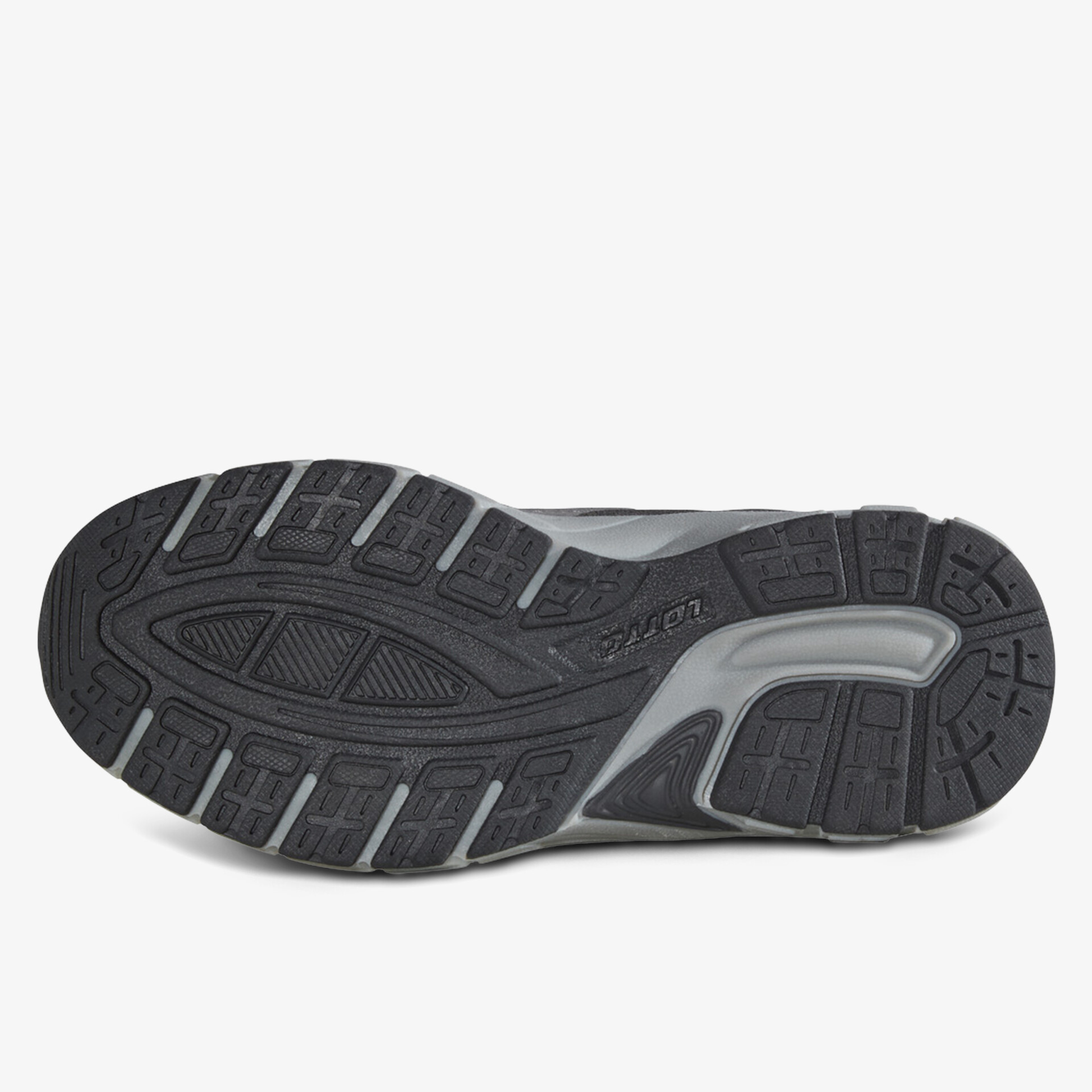 Robuste schwarze Schuhsohle mit tiefem Profil für hohen Grip und langlebige Nutzung