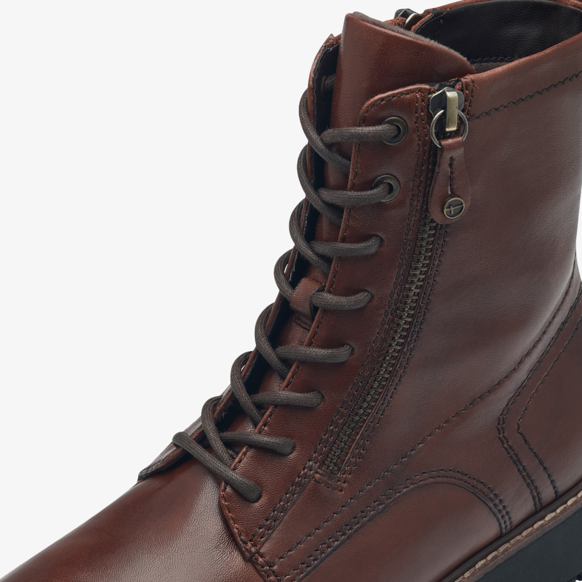 Bordeauxroter Lederstiefel mit Schnürung und praktischem Reißverschluss für einfachen Einstieg