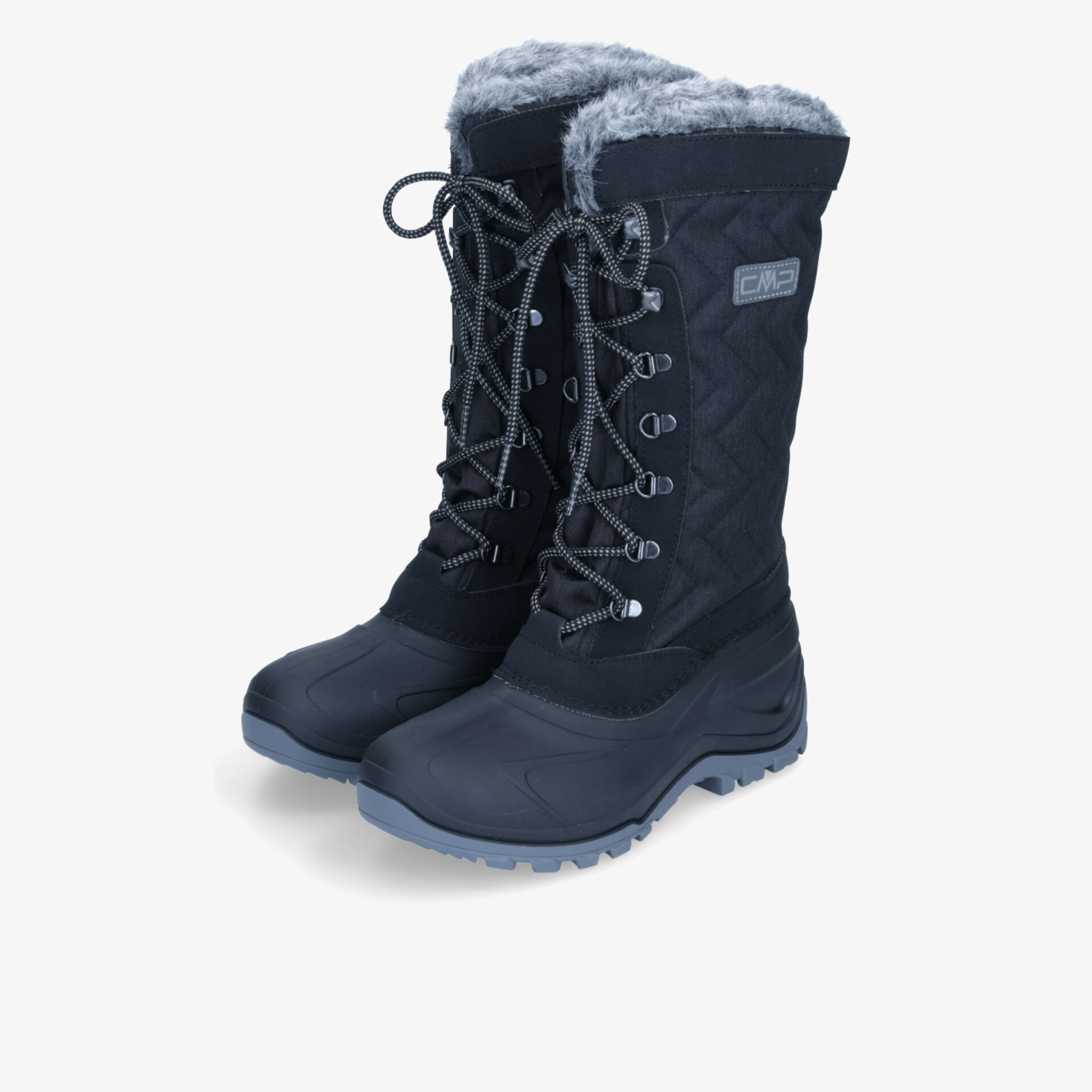 Schwarze Winterstiefel mit warmer Fütterung, hoher Schaft und stabiler rutschfester Sohle für kaltes Wetter