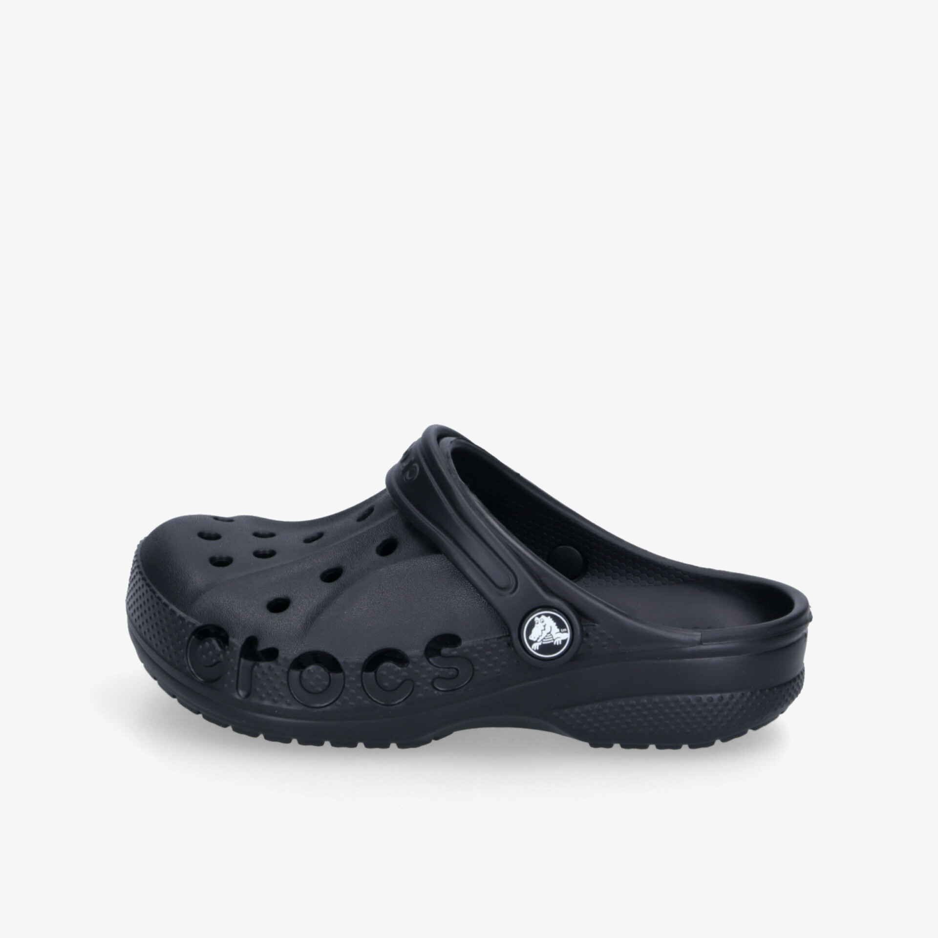 Schwarzer Schuh mit Belüftungslöchern, ergonomisch geformt, rutschfeste Sohle, leicht und bequem für den Alltag