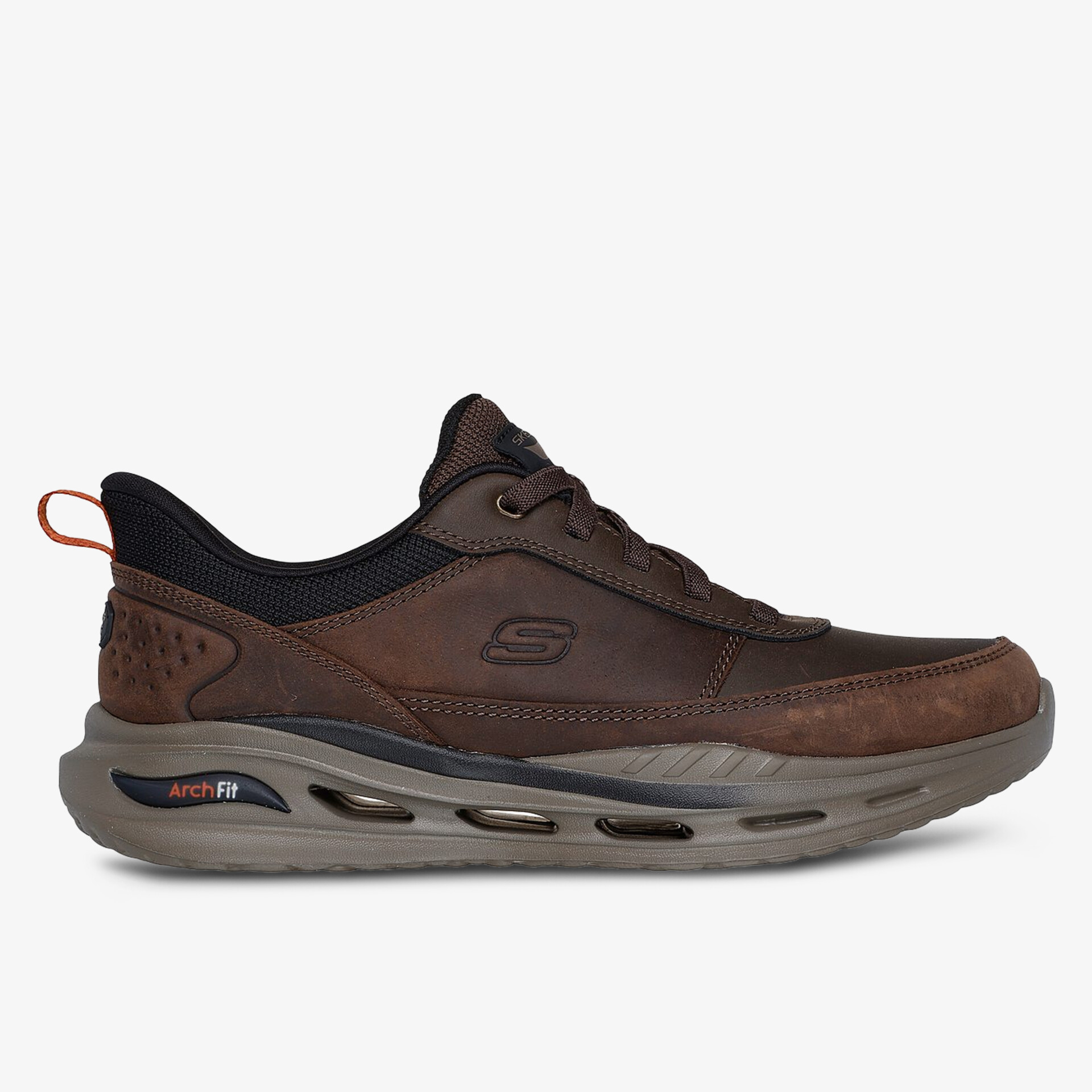 Bequemer brauner Sneaker mit sportlichem Design und gepolsterter Innensohle seitlich abgebildet