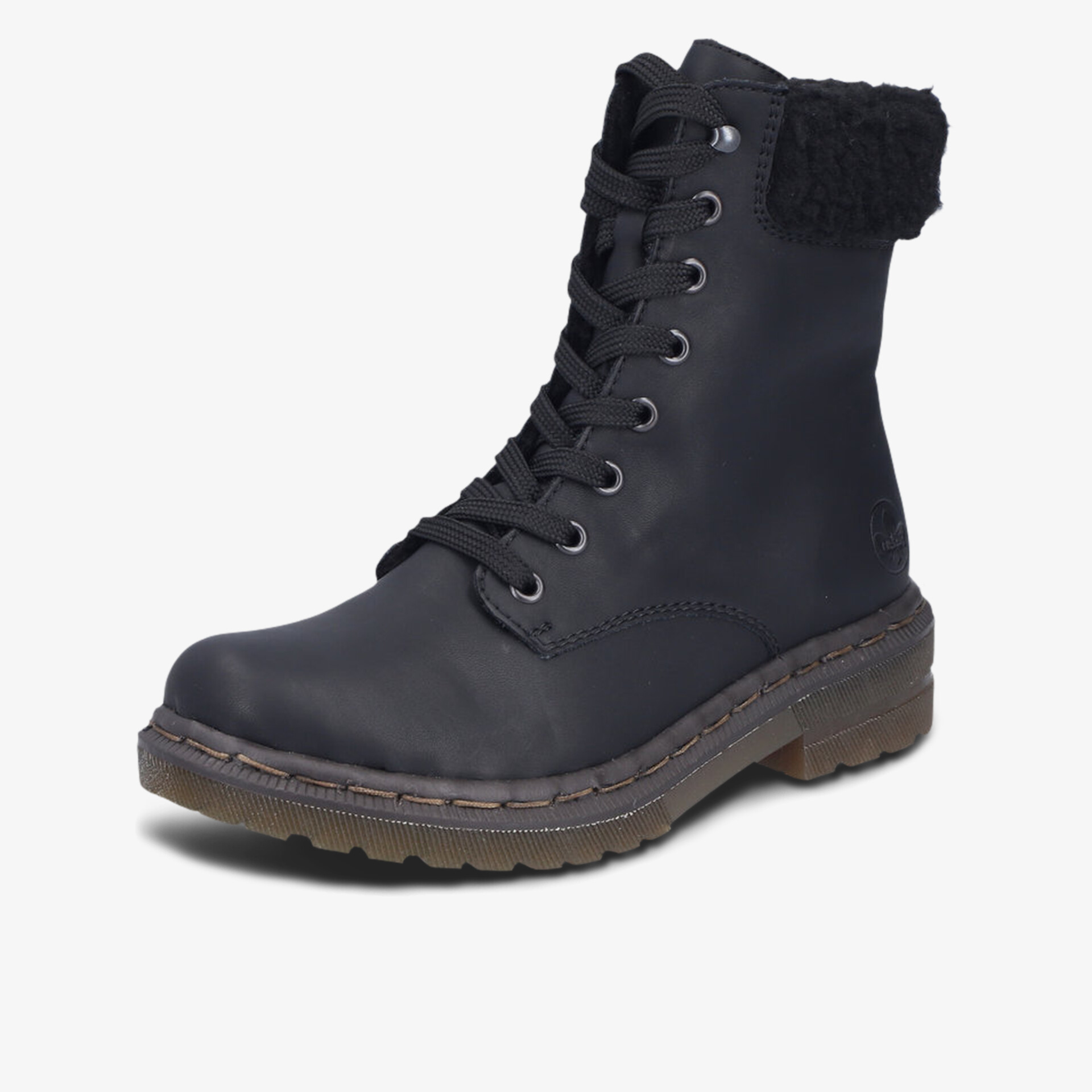 schwarzer robuster Schnürstiefel mit warmem hoher Schaft und profilierter Sohle