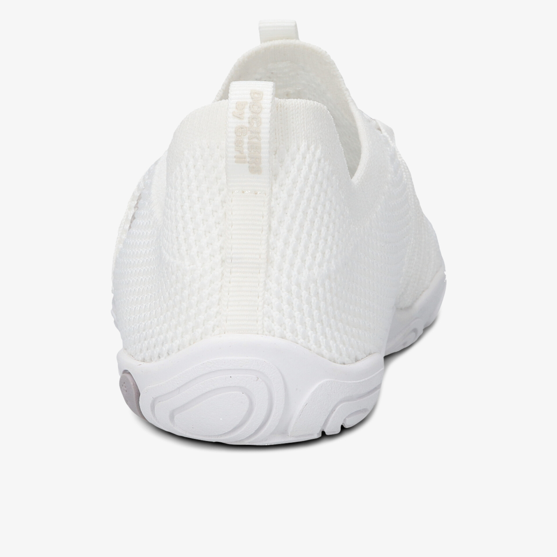 Rückansicht eines leichten, atmungsaktiven Sportschuhs mit rutschfester Sohle und flexiblem Material