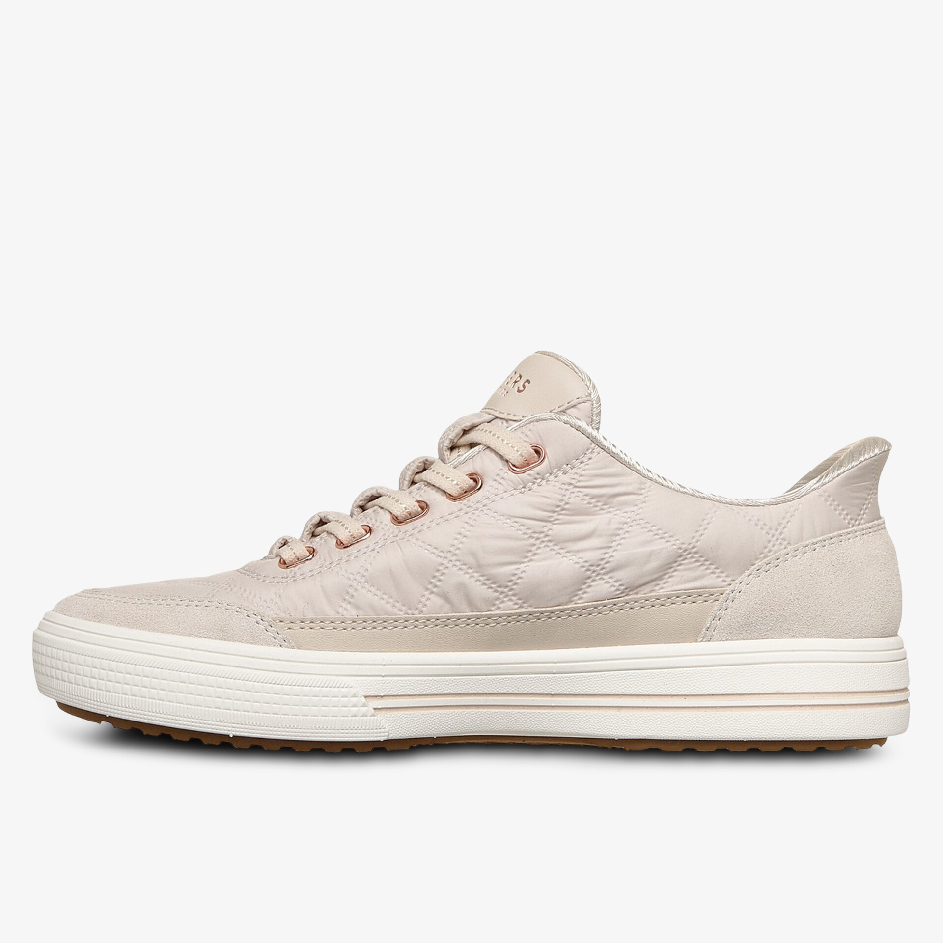Moderner beige Sneaker aus hochwertigem Material mit robuster Sohle und zeitloser Eleganz.
